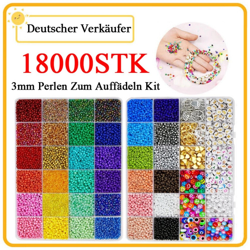 18000 Pieces Glass Beads 3mm for Jewelry Making, 36 Colors Loose Craft Beads Stringing Set for DIY Bracelets