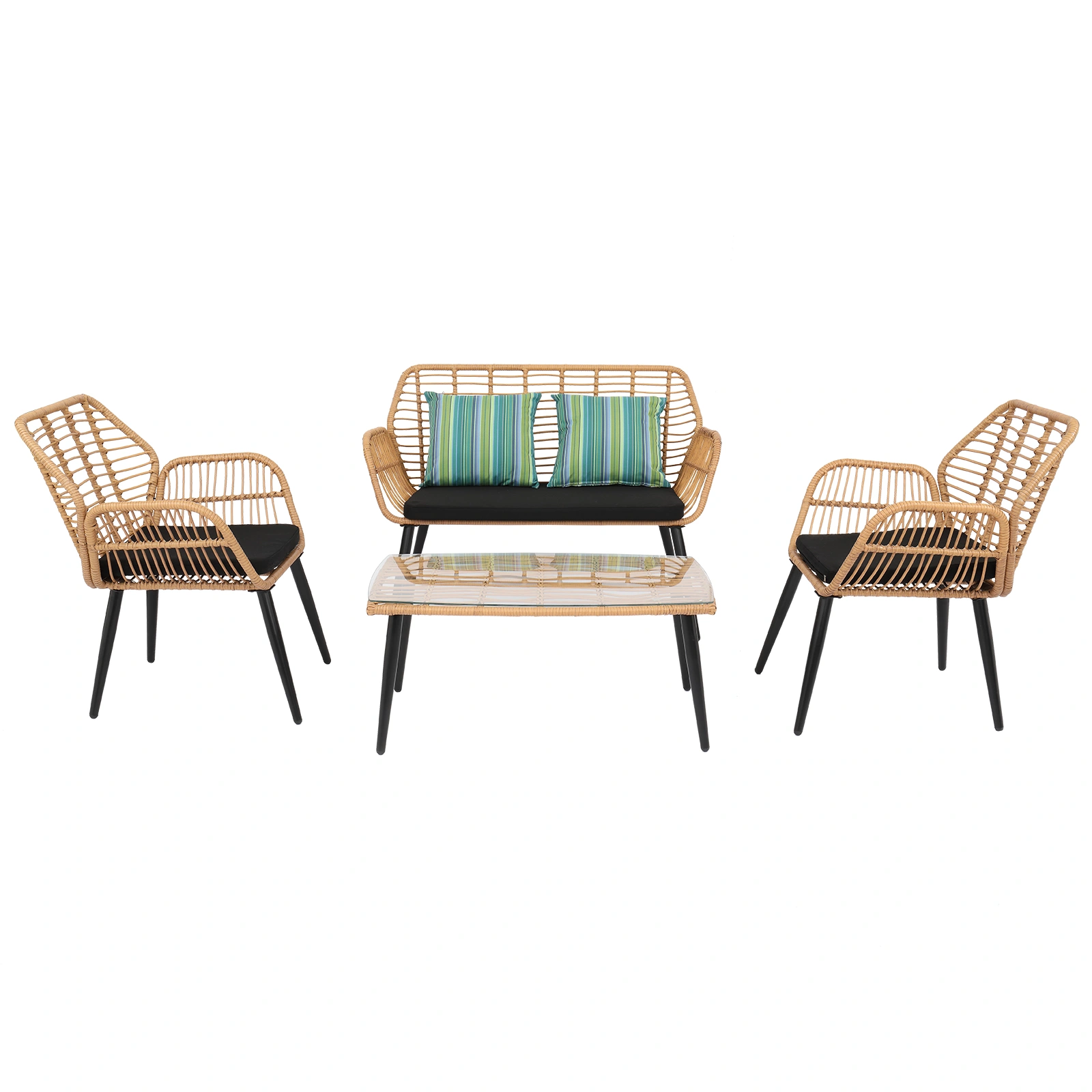 4-Piece PE Wicker Rattan Patio Furniture Set Outdoor Garden Sofa Chair with Steel Frame Yellow view 3