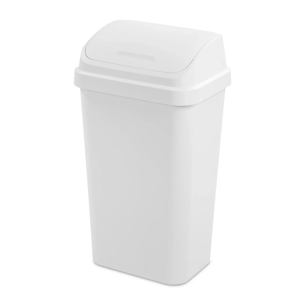 (2 pack)Kitchen Trash Can, 13 Gallon Plastic Garbage Bin with Swing Top Lid, White view 2