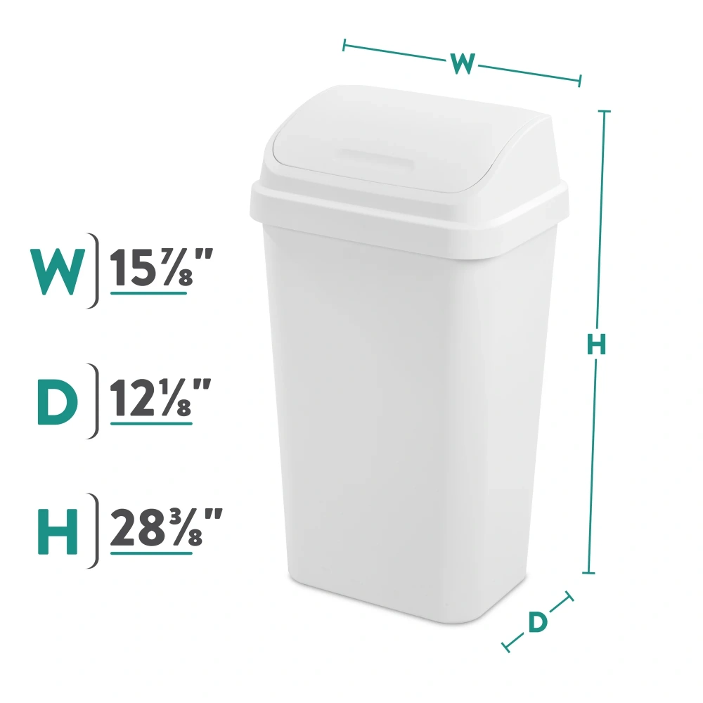 (2 pack)Kitchen Trash Can, 13 Gallon Plastic Garbage Bin with Swing Top Lid, White view 3