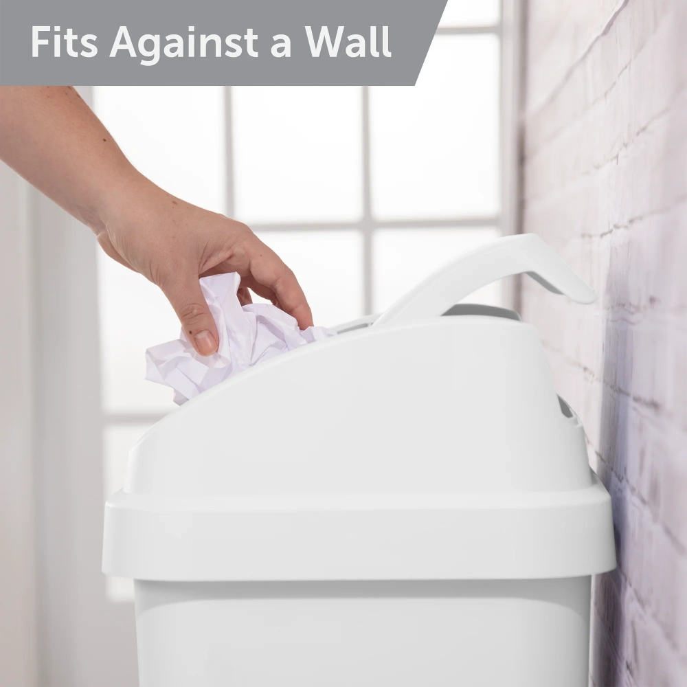(2 pack)Kitchen Trash Can, 13 Gallon Plastic Garbage Bin with Swing Top Lid, White view 4