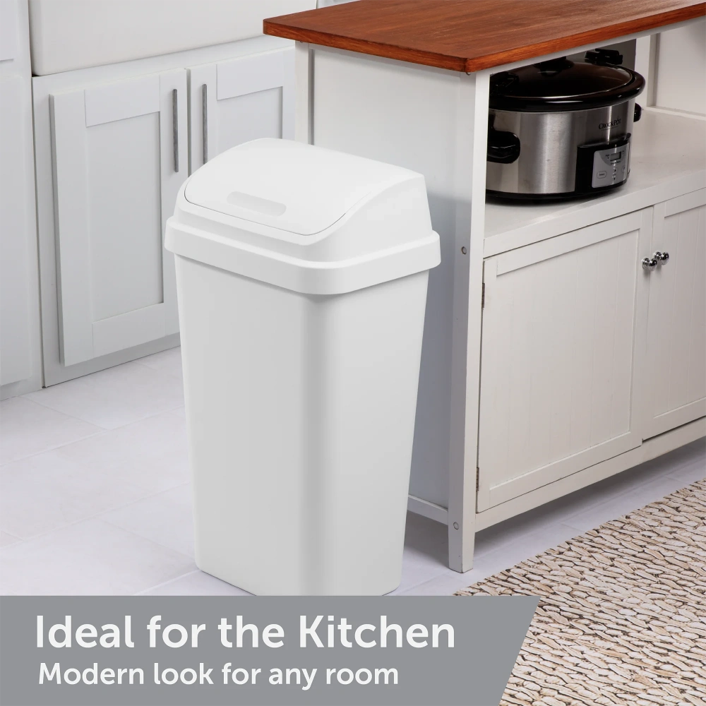 (2 pack)Kitchen Trash Can, 13 Gallon Plastic Garbage Bin with Swing Top Lid, White view 5