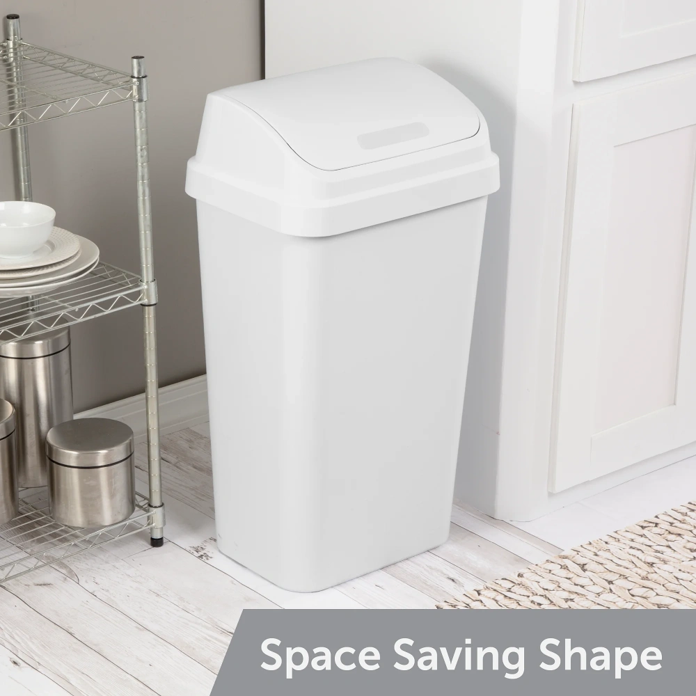 (2 pack)Kitchen Trash Can, 13 Gallon Plastic Garbage Bin with Swing Top Lid, White view 6