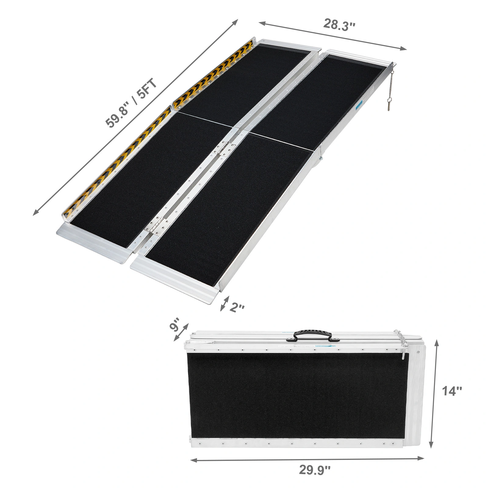 5FT Non-Skid Folding Aluminum Wheelchair Ramp for Home Steps, Holds Up to 600 lbs, Portable Scooter Mobility Ramp with Handle view 2