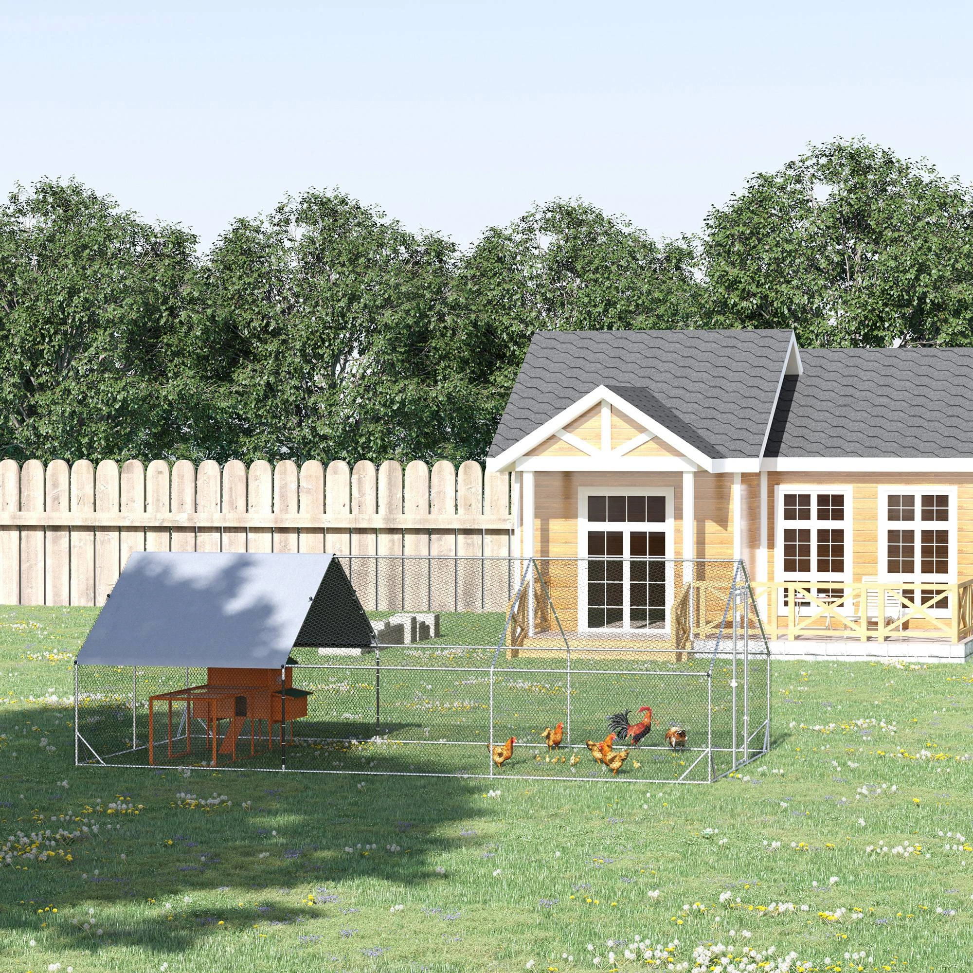 Chicken Coop Portable Outdoor Walk-In Chicken House for Poultry with Run Nesting Box