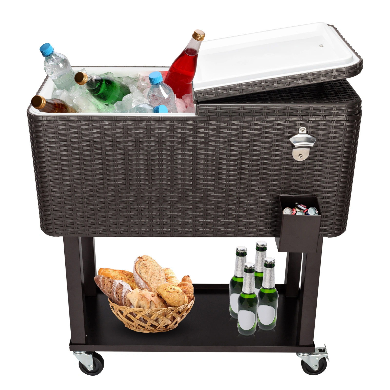 80QT Rattan Square Legs Cooler with Shelf view 34