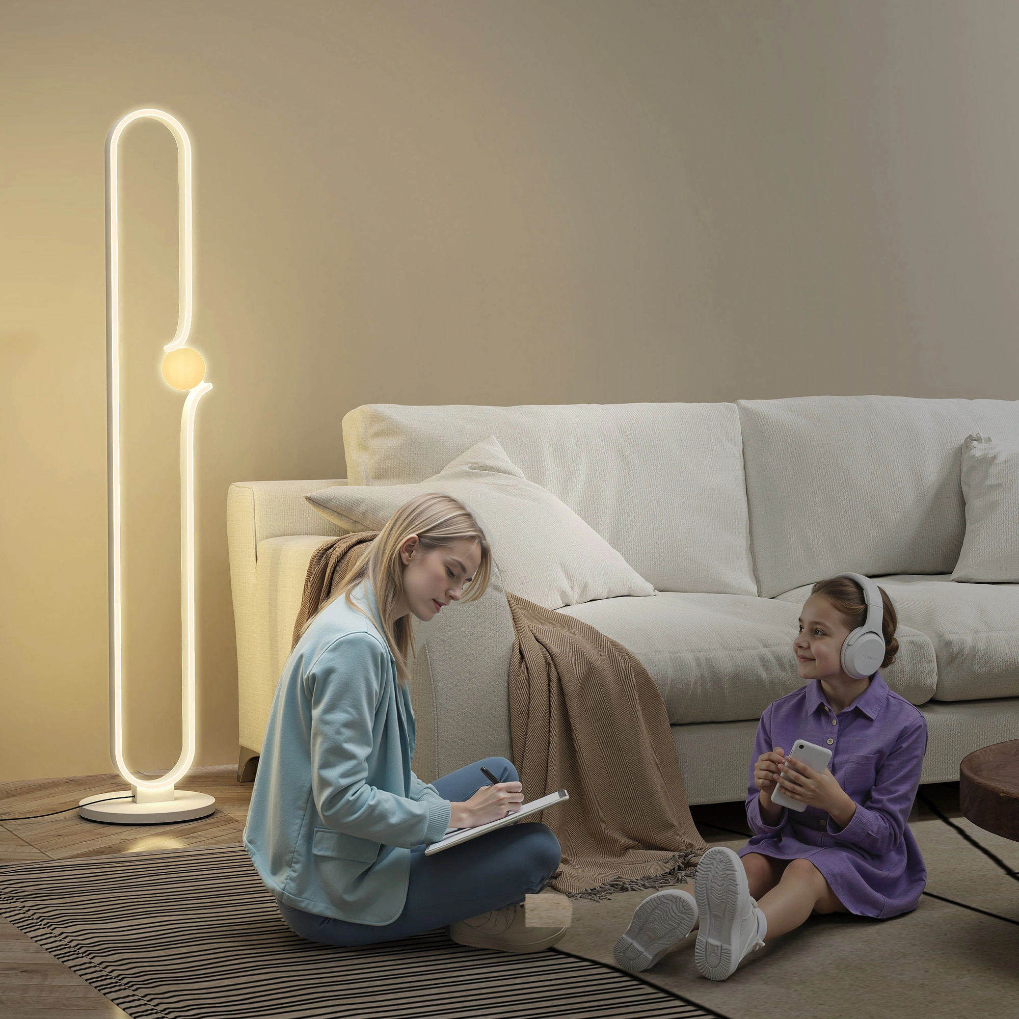 Floor Lamp with Shuffle Remote, 3-Way Brightness Dimmable Standing Lamp, Reading Light for Living Room view 4