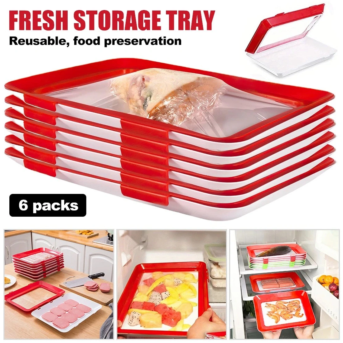 Stretch Fresh Vacuum Food Storage Containers 6Pc Reusable Stackable Trays with Airtight Seal UK view 2