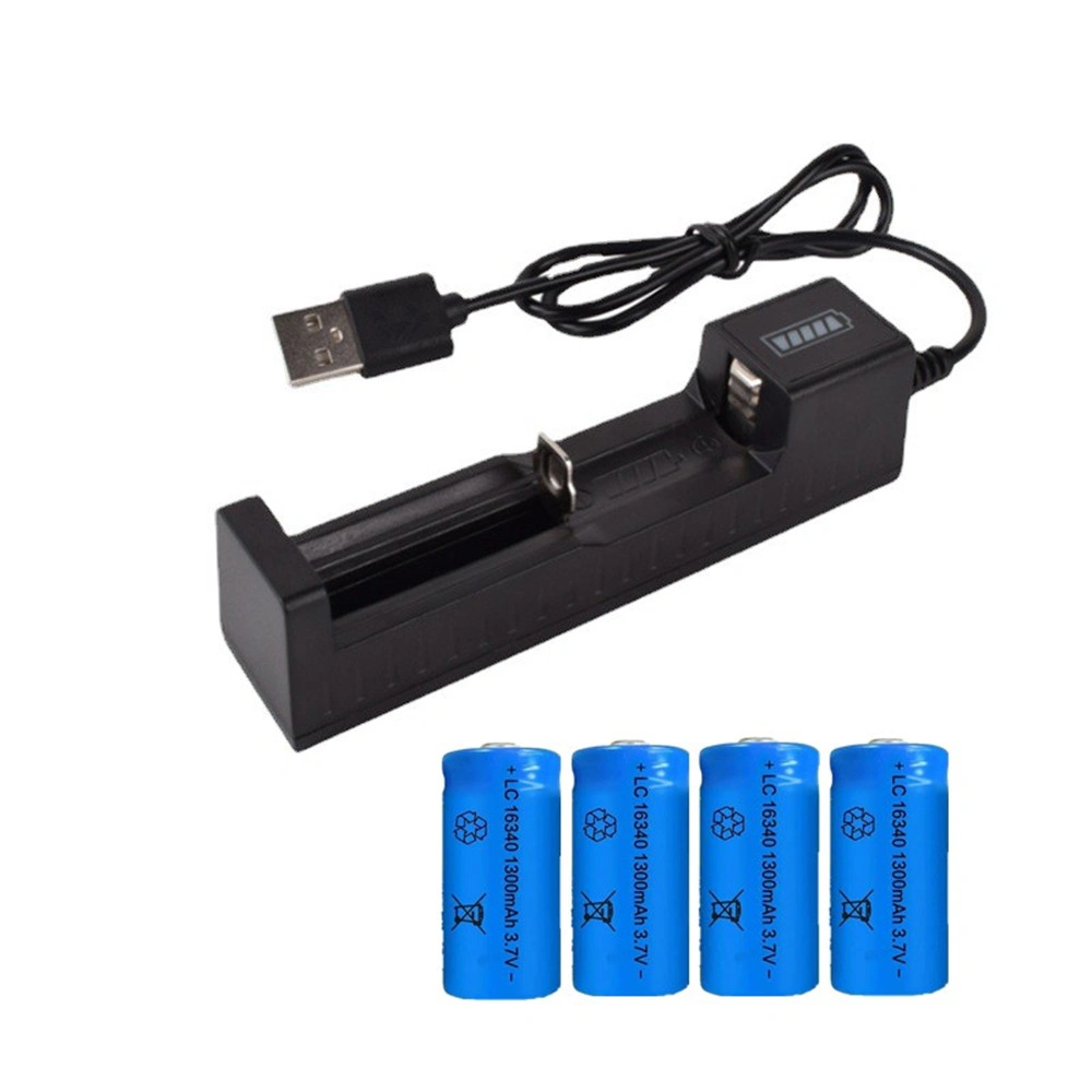4PCS 16340 Li-ion Rechargeable Batteries 3.7V + USB Charger, High-Capacity 16340 Battery Set for Flashlight and Devices