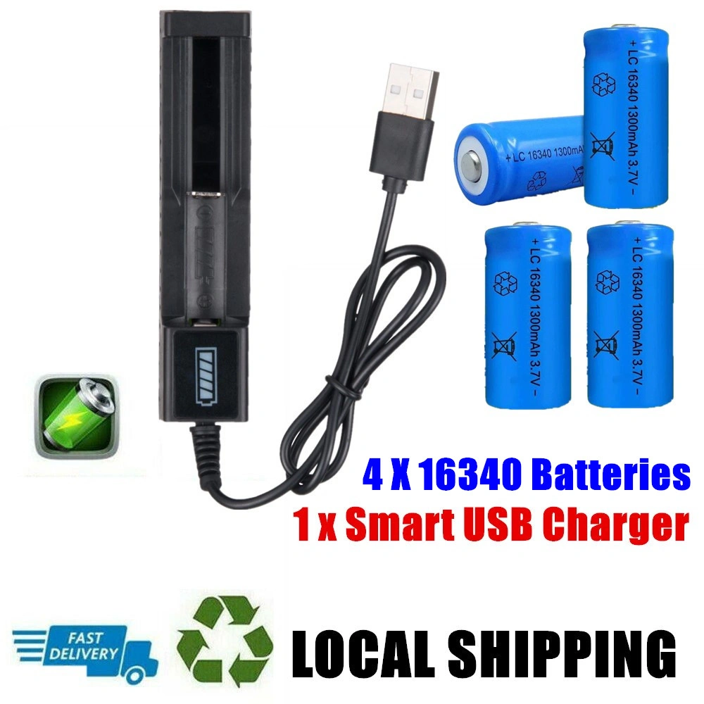 4PCS 16340 Li-ion Rechargeable Batteries 3.7V + USB Charger, High-Capacity 16340 Battery Set for Flashlight and Devices view 5