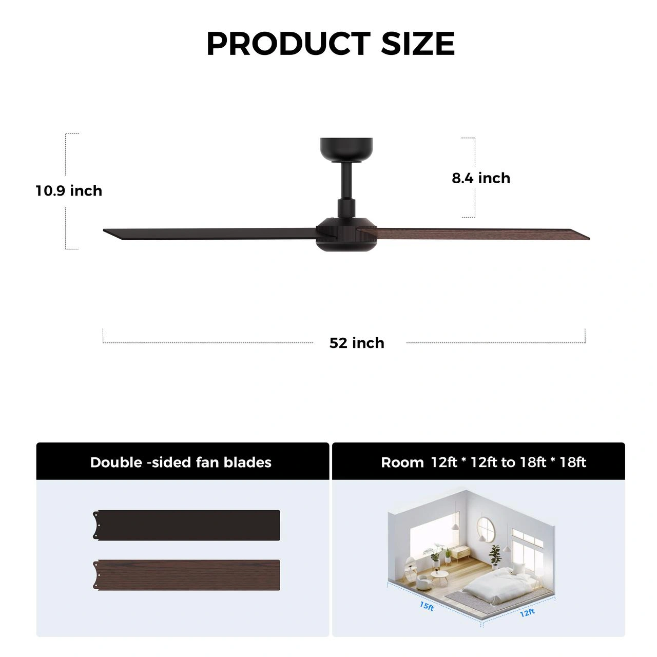 52 inch Modern Ceiling Fan with Lights,Remote Control, 3 Plywood Blades,6-Speed,Dimmable, Noiseless Reversible DC Motor,Indoor/Outdoor Ceiling Fan for Living Room Bedroom patio, 3D-X3[Unable ship on weekends, TK/TEMU only for pickup, only TX10643 war view 2