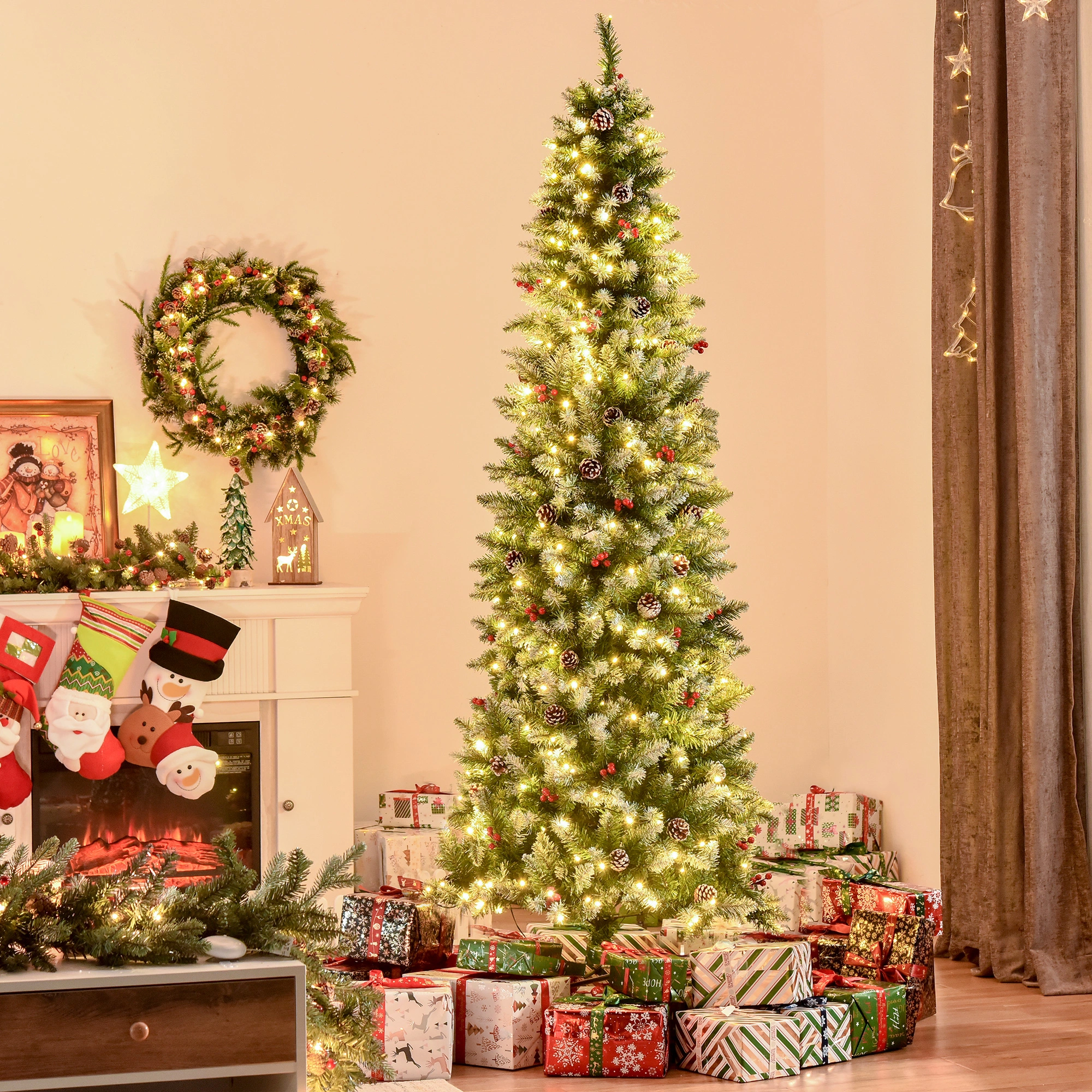 5 FT Christmas Tree with Lights, Full Pre-Lit Artificial Pine Tree for Home Decoration
