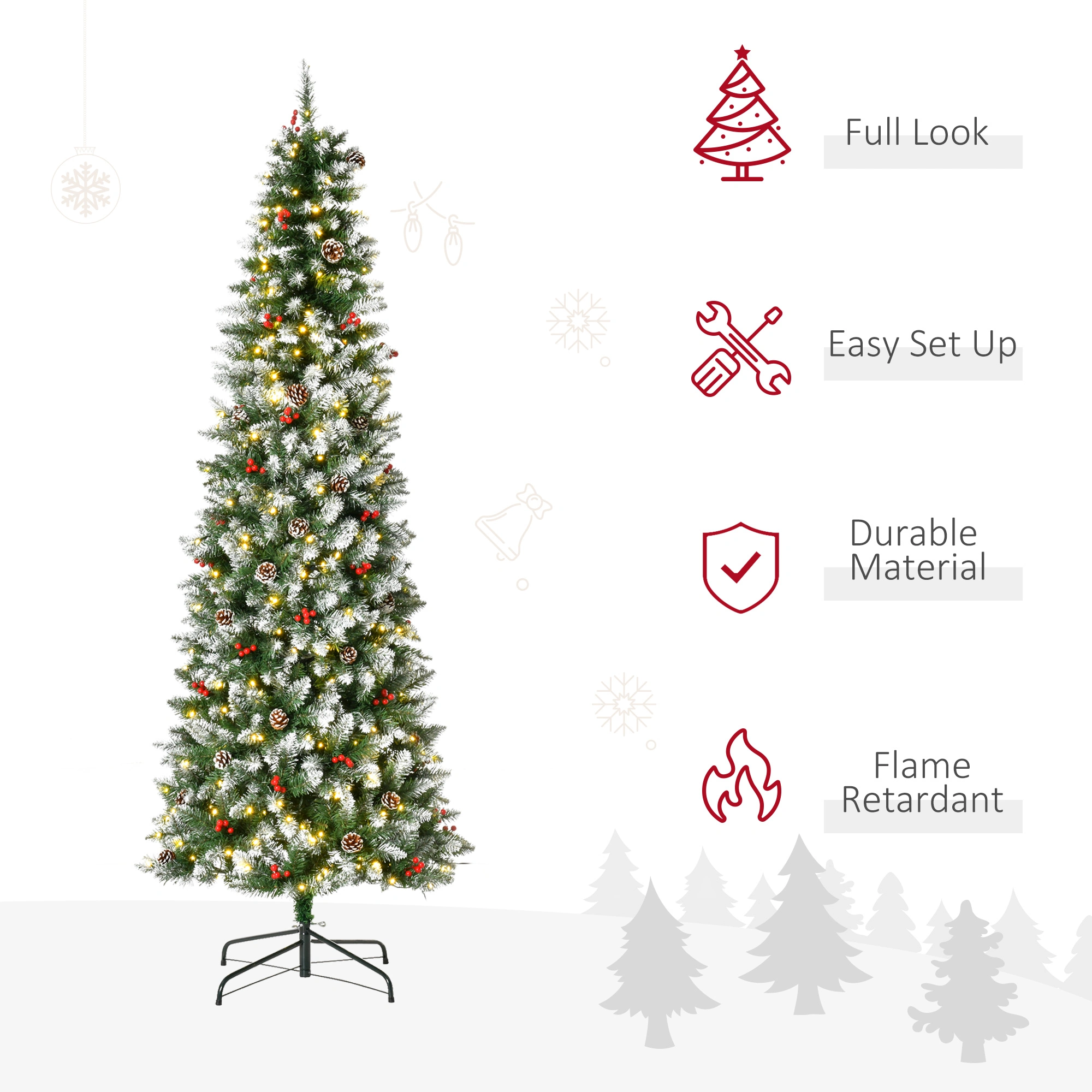 5 FT Christmas Tree with Lights, Full Pre-Lit Artificial Pine Tree for Home Decoration view 3