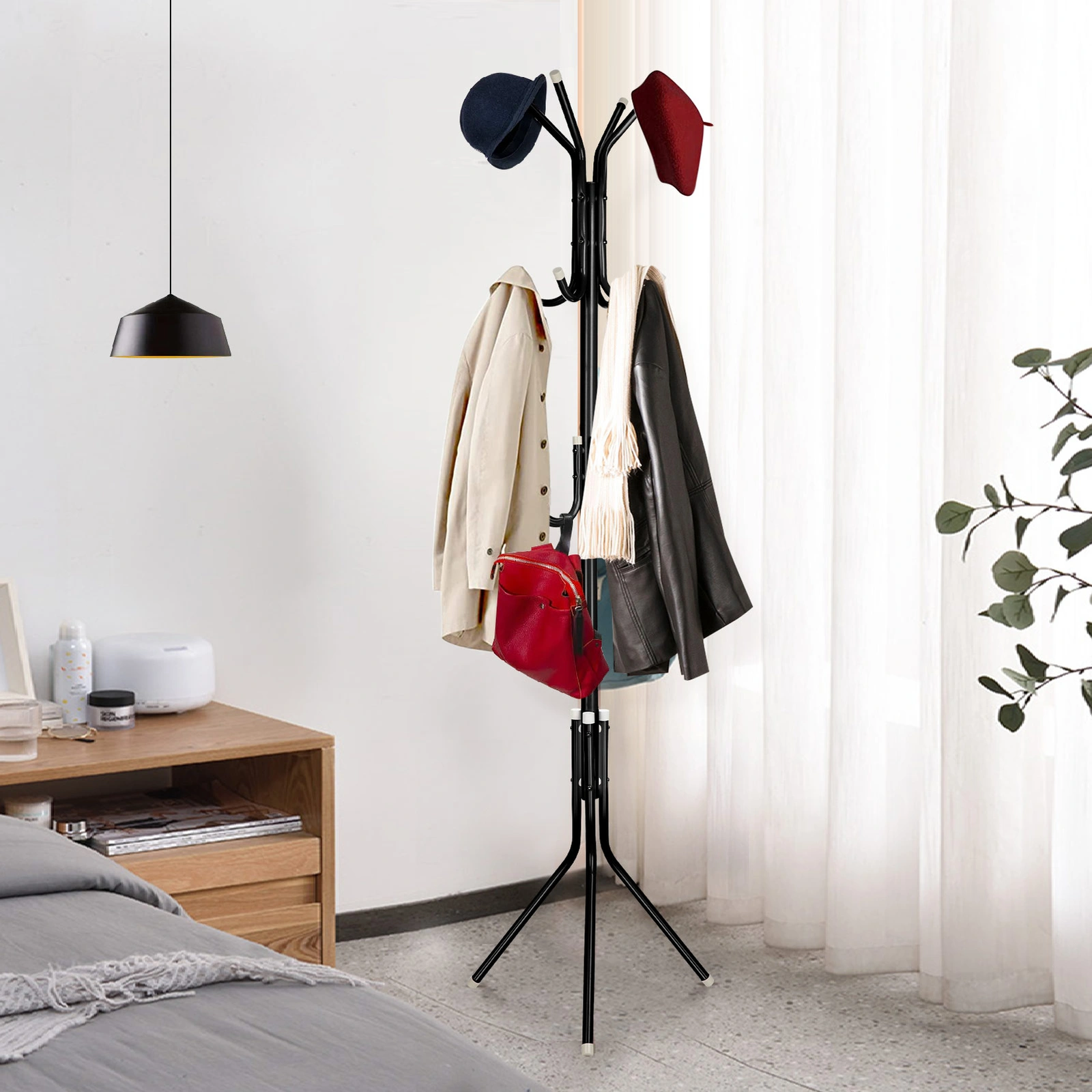 Floor Standing Coat Stand with Hooks - Freestanding Coat/Hat/Jacket/Umbrella Rack Clothes Hanger Hall Tree view 3
