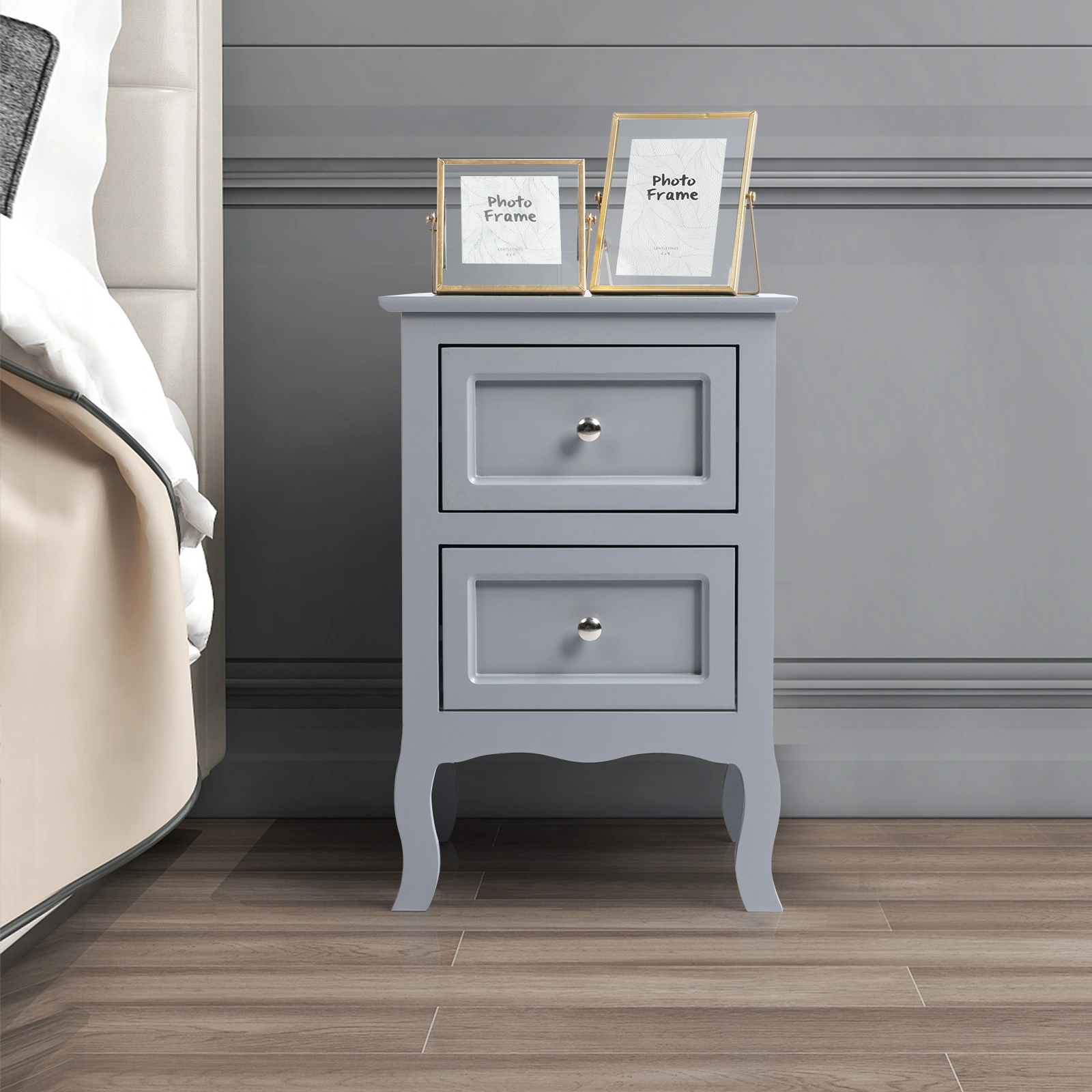 2pcs Country Style Two-Tier Nightstand Large Size Grace Bedroom Side Table with Storage Shelf view 3