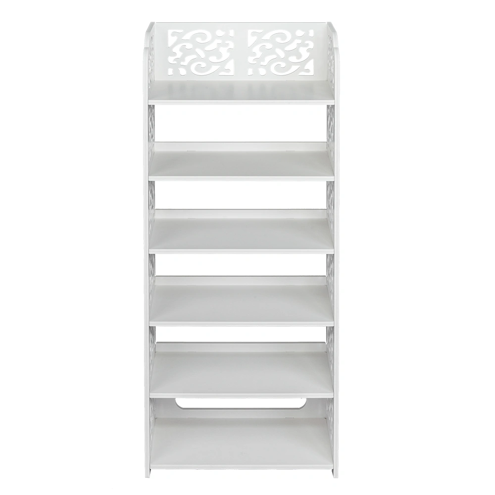 Wood-plastic Board Six Tiers Carved Shoe Rack White A view 18