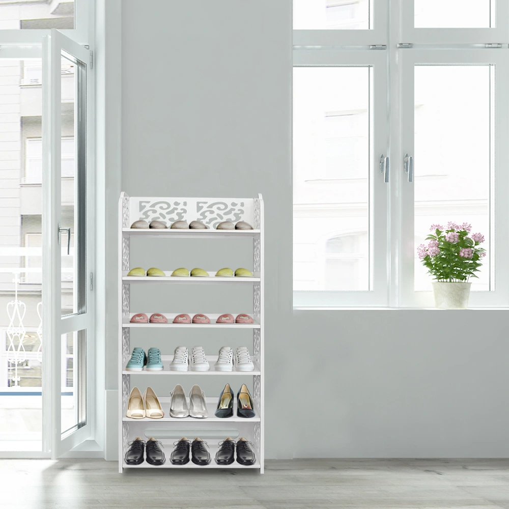 Wood-plastic Board Six Tiers Carved Shoe Rack White A view 19