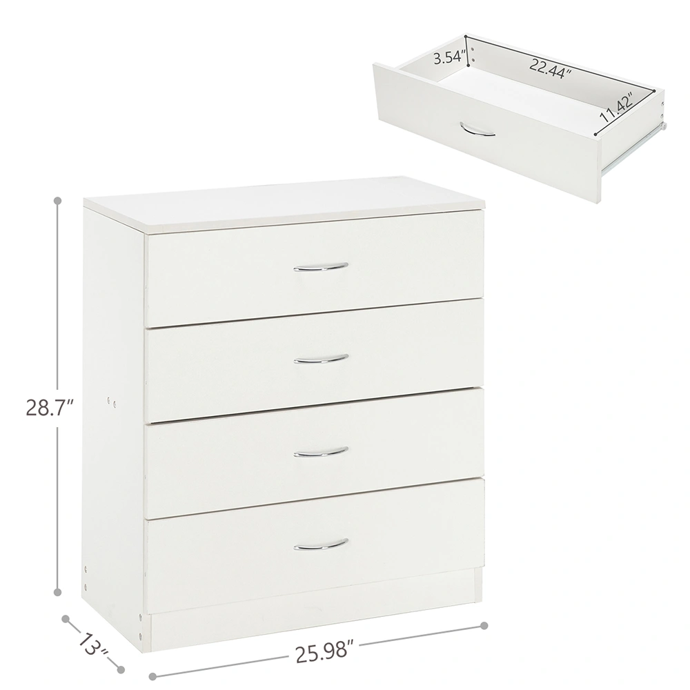Modern White 4-Drawer Dresser - Simple Clean Bedroom Storage Cabinet view 16