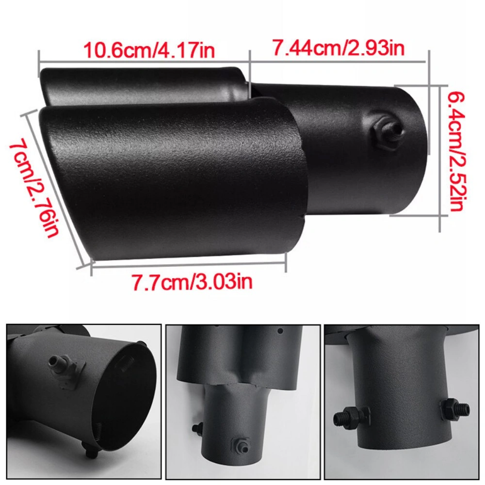 Dual Outlet Exhaust Tip Muffler, 1.4-2.5" Fit Silver Stainless Steel Pipe view 5