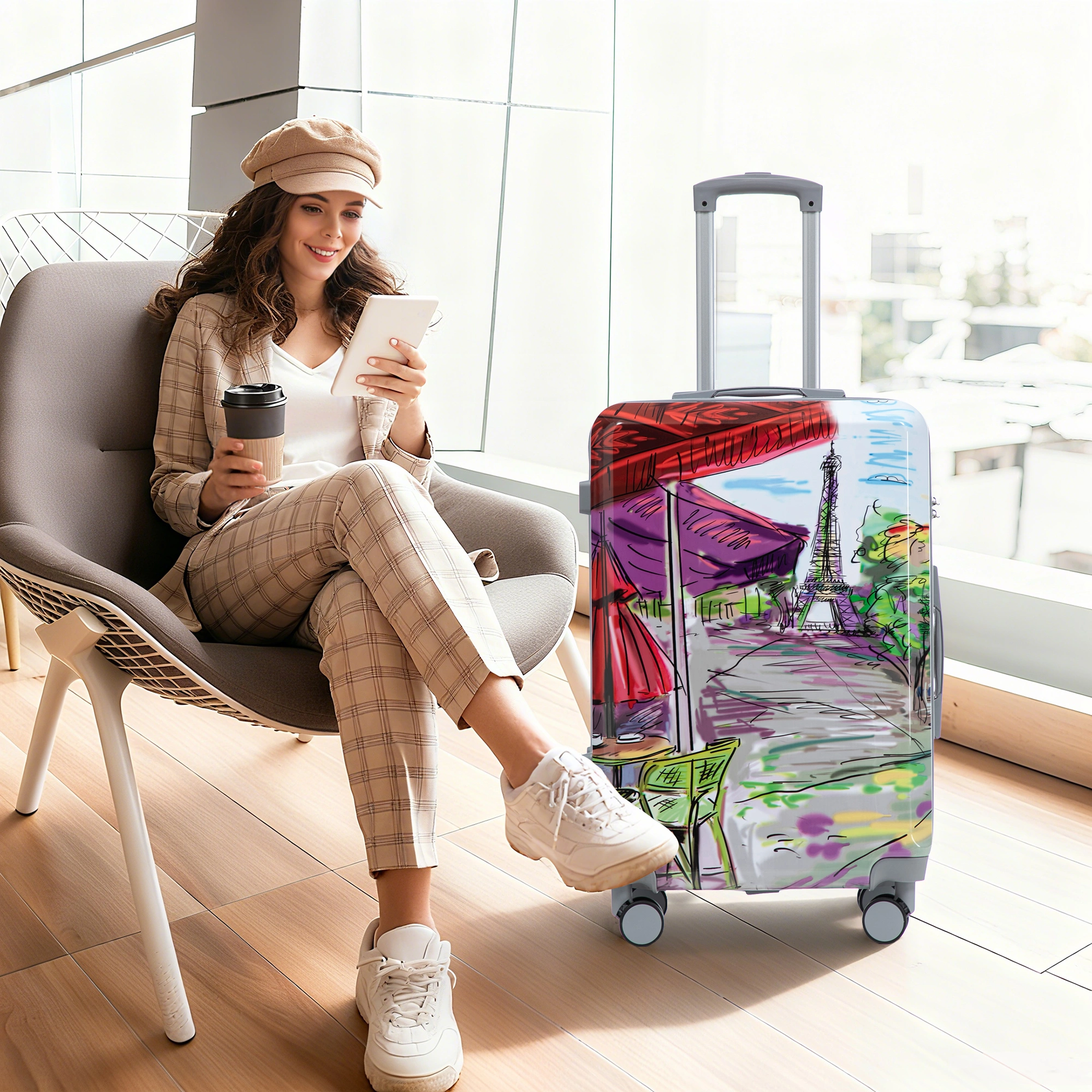 3 Piece PC Spinner Luggage Set 20/24/28 inch, Hardshell Suitcase with Wheels, Combination Lock, Carry On, Printed Pattern - Coffee view 12