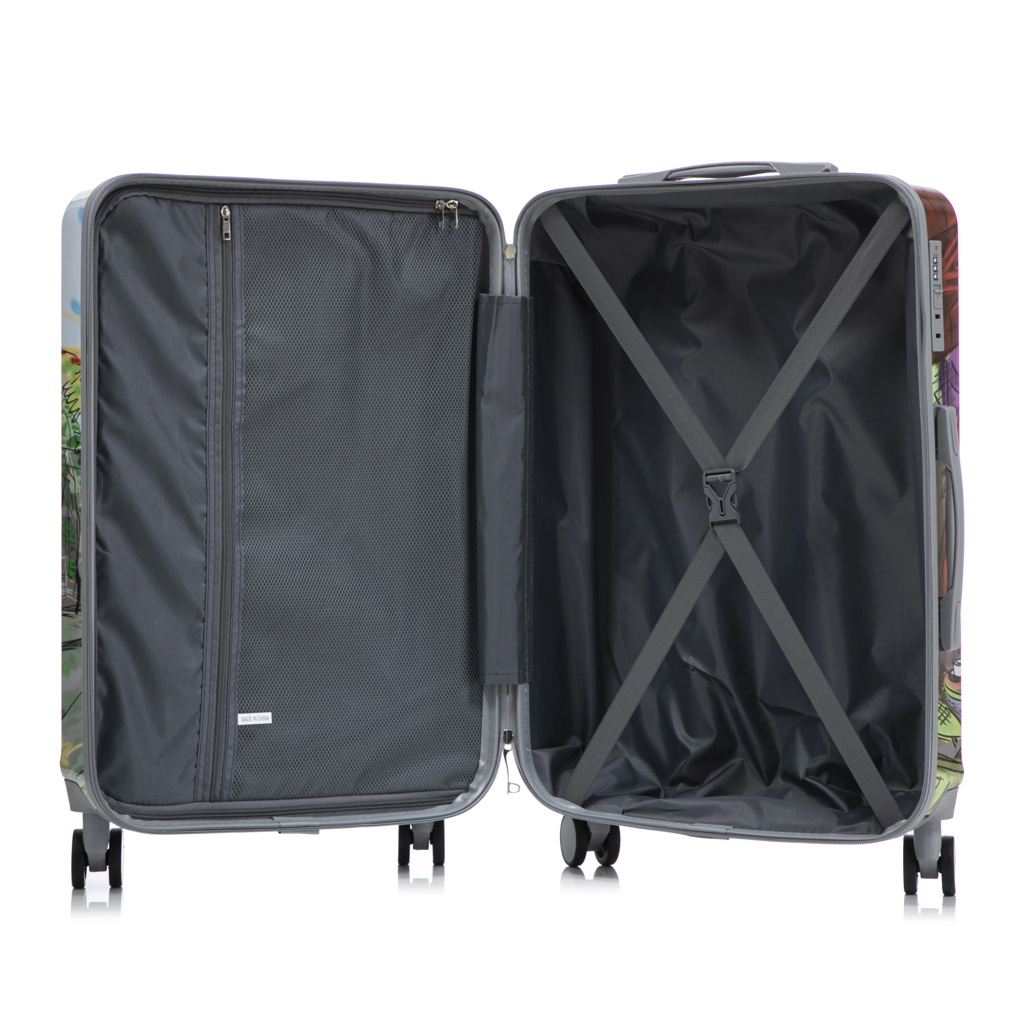 3 Piece PC Spinner Luggage Set 20/24/28 inch, Hardshell Suitcase with Wheels, Combination Lock, Carry On, Printed Pattern - Coffee view 18