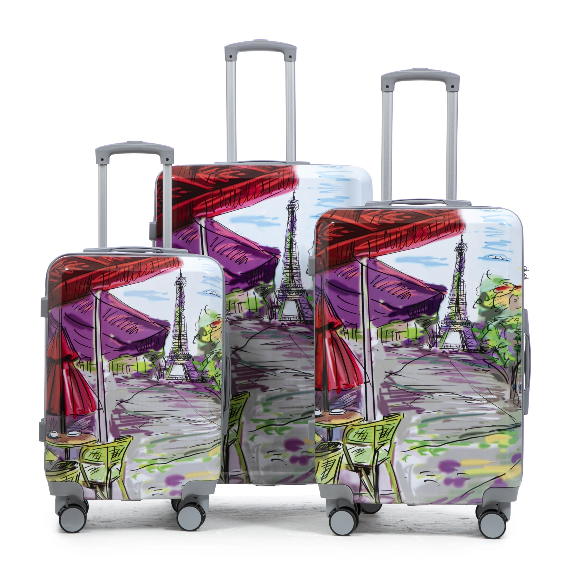 3 Piece PC Spinner Luggage Set 20/24/28 inch, Hardshell Suitcase with Wheels, Combination Lock, Carry On, Printed Pattern - Coffee view 21