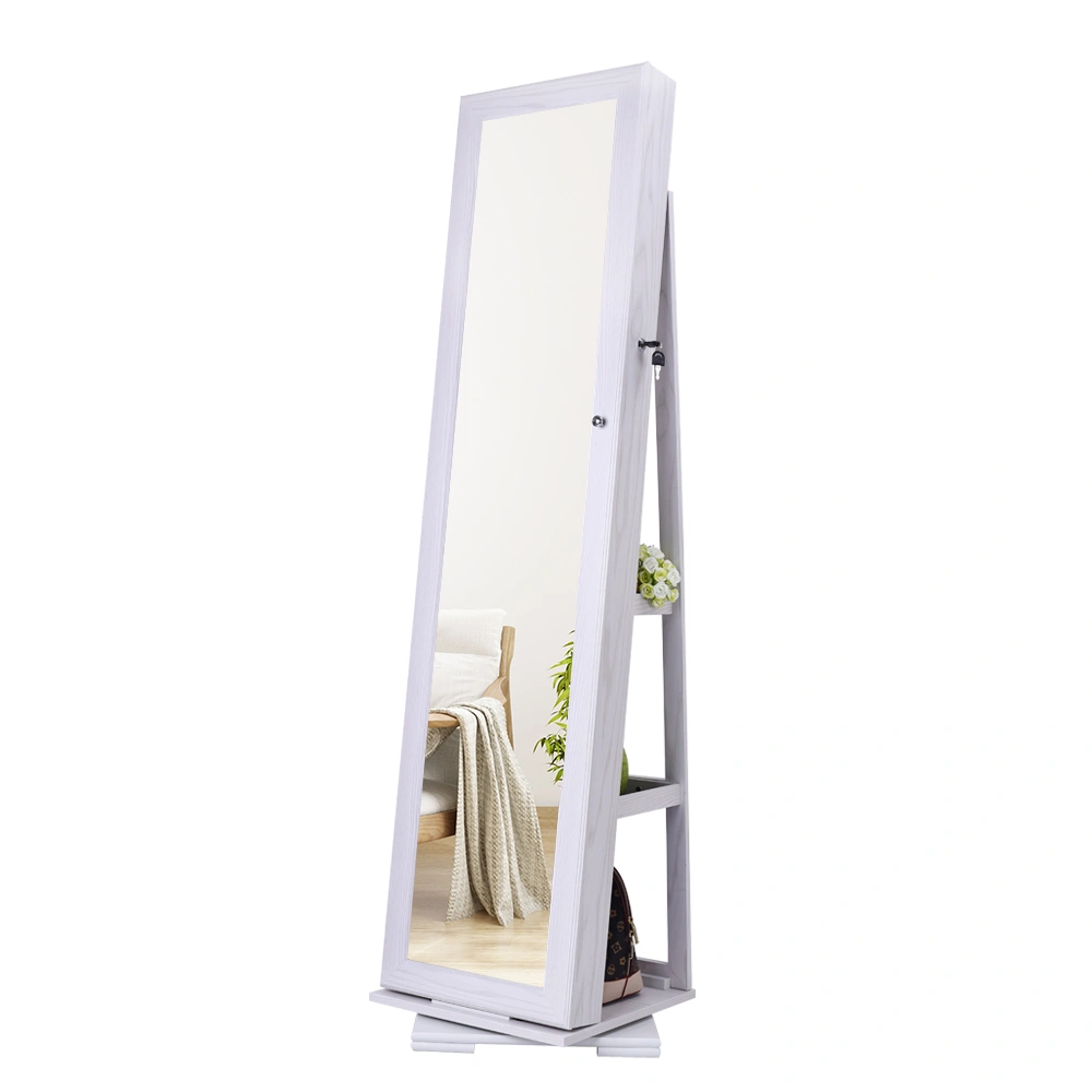 360° Rotating Full Body Mirror Cabinet White, Moisture-Proof PVC Dressing Wardrobe with Jewelry Storage view 2