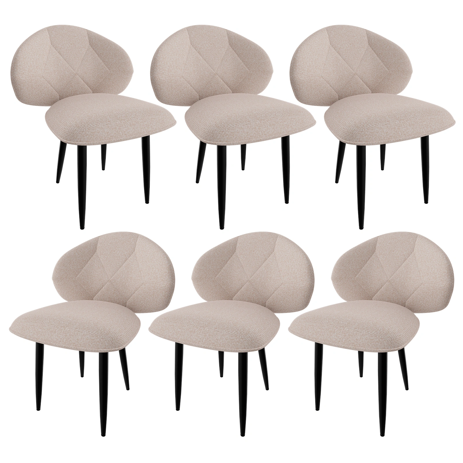 6 Pack Upholstered Dining Chairs Set, Modern Padded Dining Room Chairs with Wide Backrest, Comfortable Kitchen Chairs with Metal Legs, Gray
