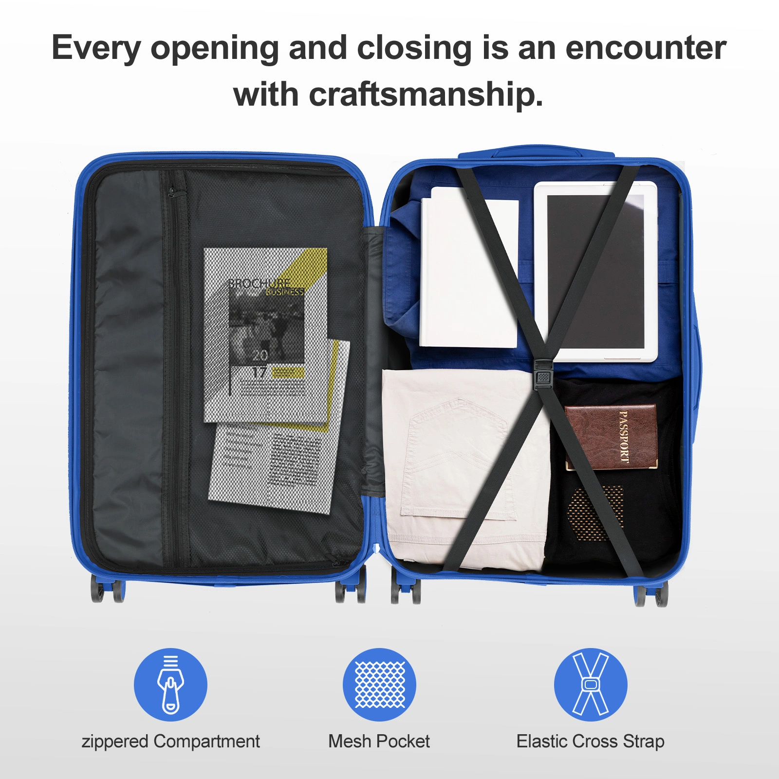 5-Piece ABS Hardshell Luggage Set - Deep Blue, Diamond Tread Pattern, Reinforced Corner Guards view 12