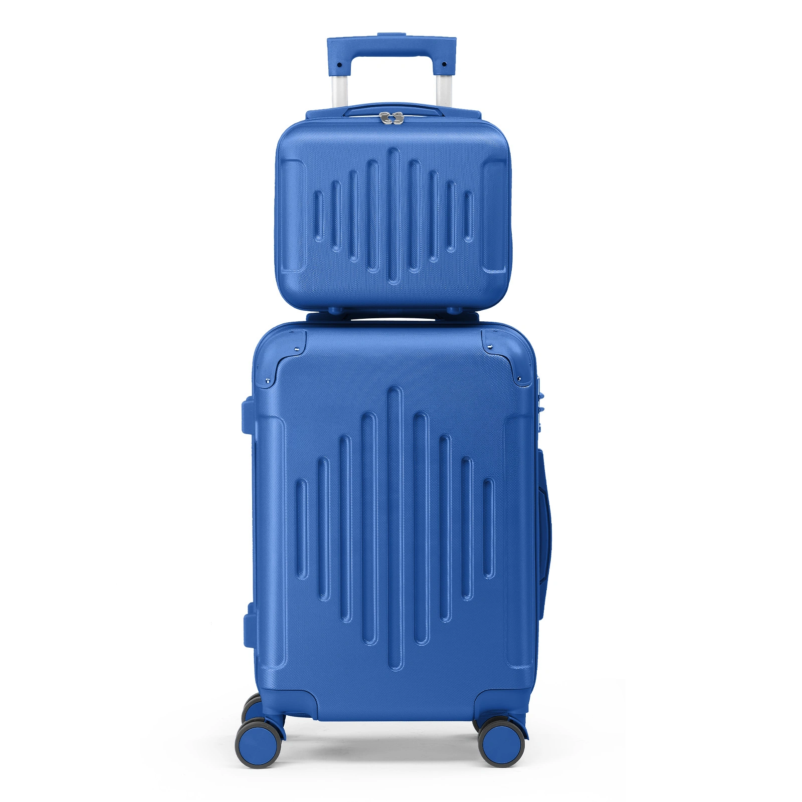 5-Piece ABS Hardshell Luggage Set - Deep Blue, Diamond Tread Pattern, Reinforced Corner Guards view 2