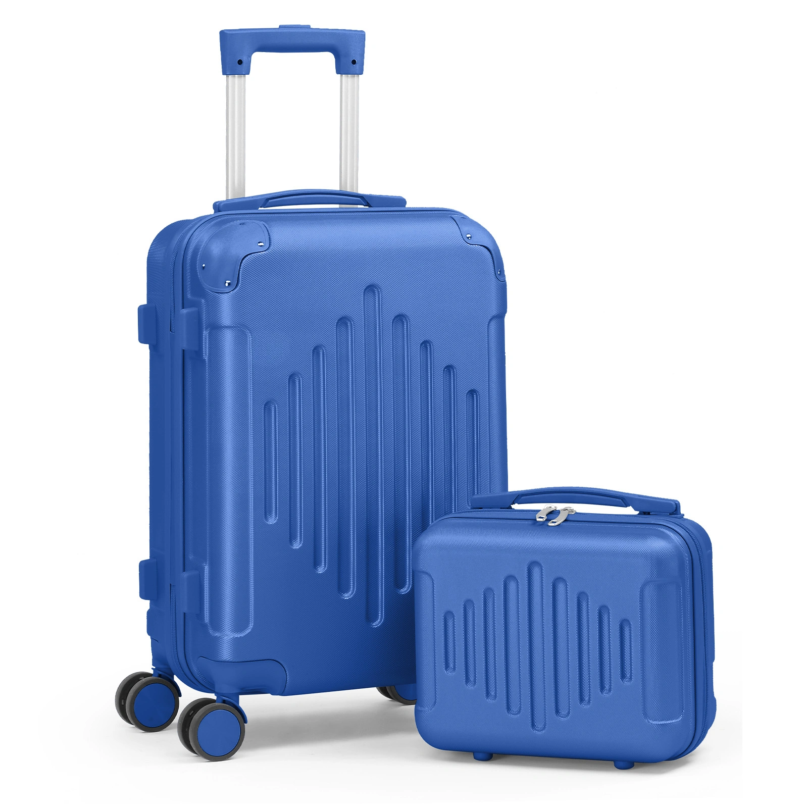 5-Piece ABS Hardshell Luggage Set - Deep Blue, Diamond Tread Pattern, Reinforced Corner Guards view 3