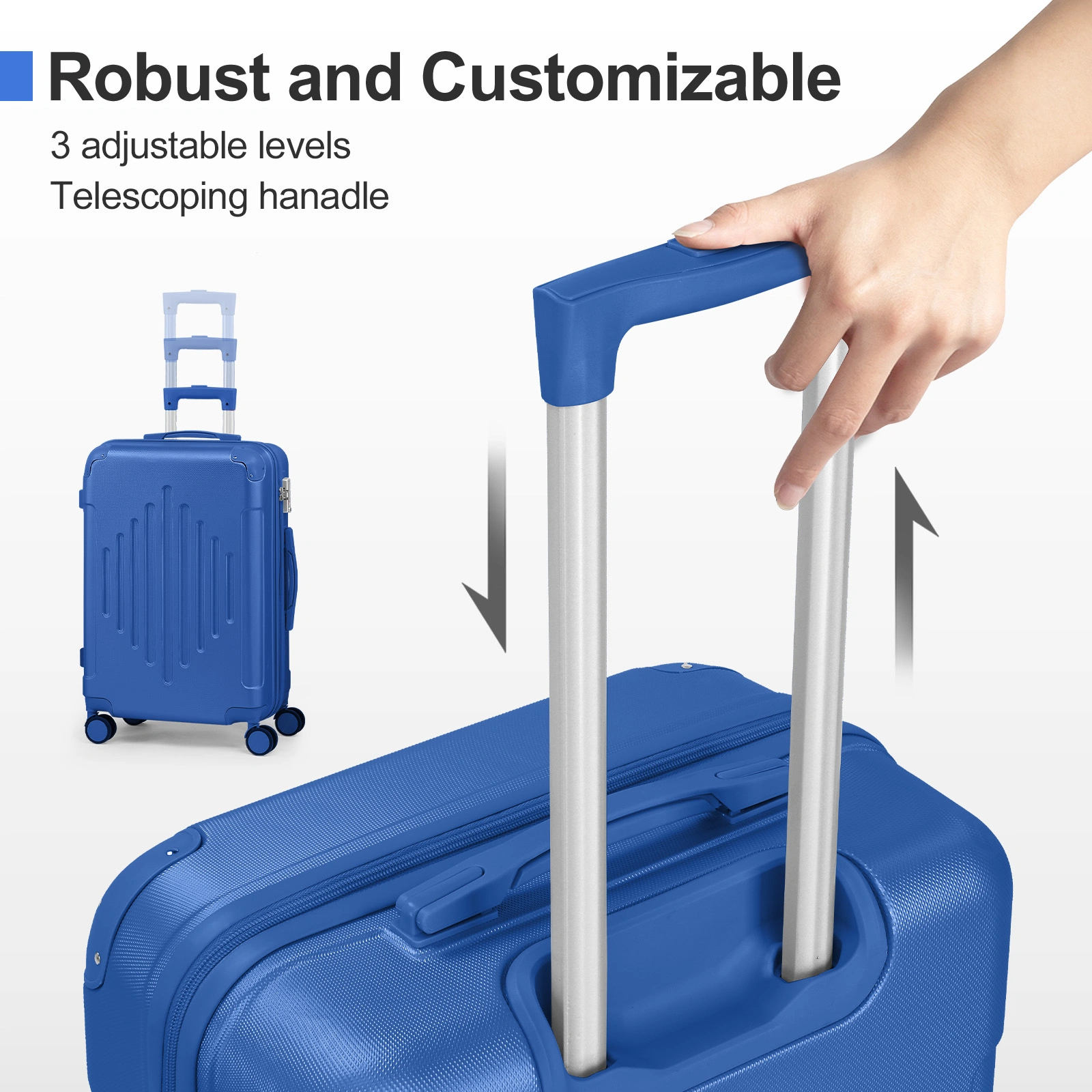 5-Piece ABS Hardshell Luggage Set - Deep Blue, Diamond Tread Pattern, Reinforced Corner Guards view 7