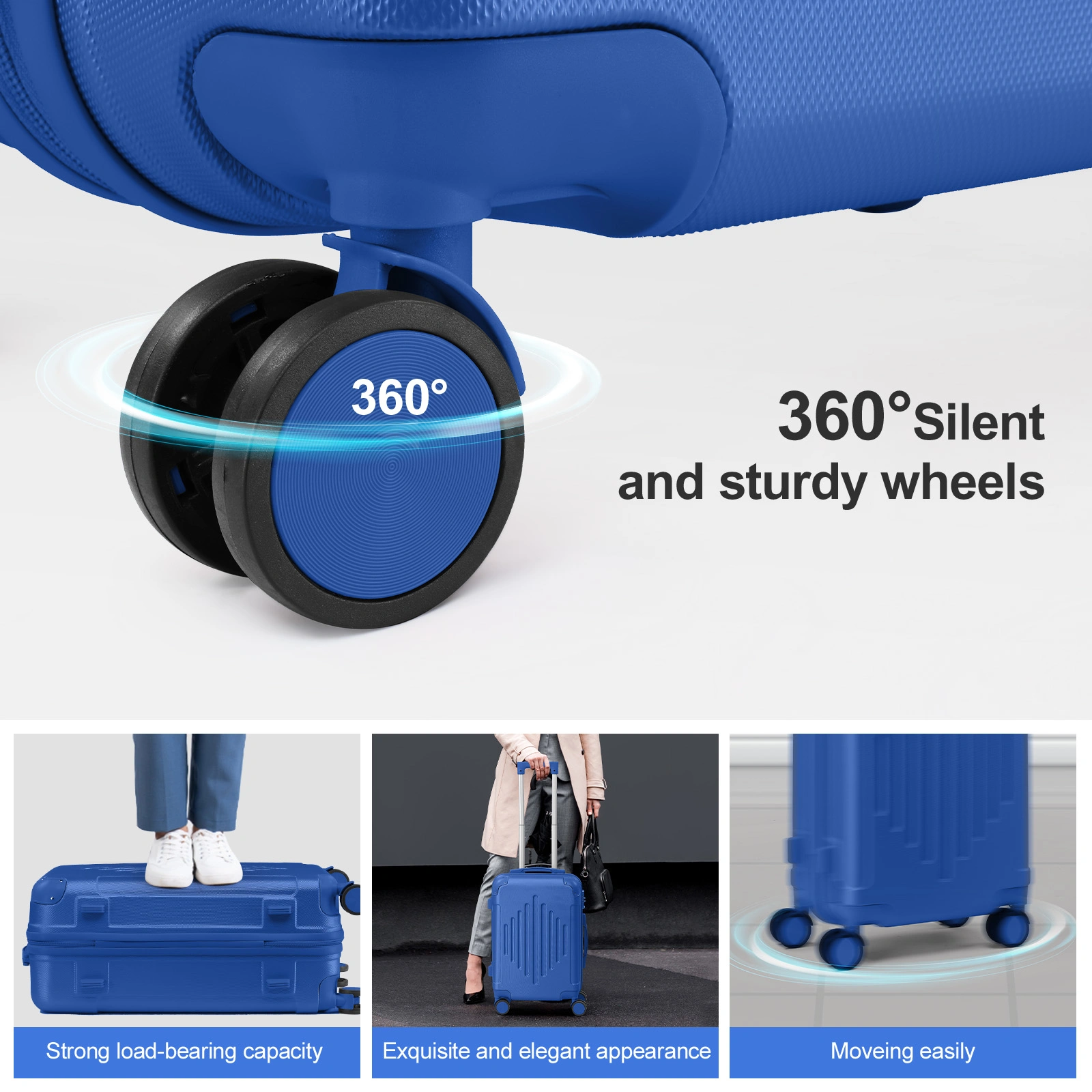 5-Piece ABS Hardshell Luggage Set - Deep Blue, Diamond Tread Pattern, Reinforced Corner Guards view 8