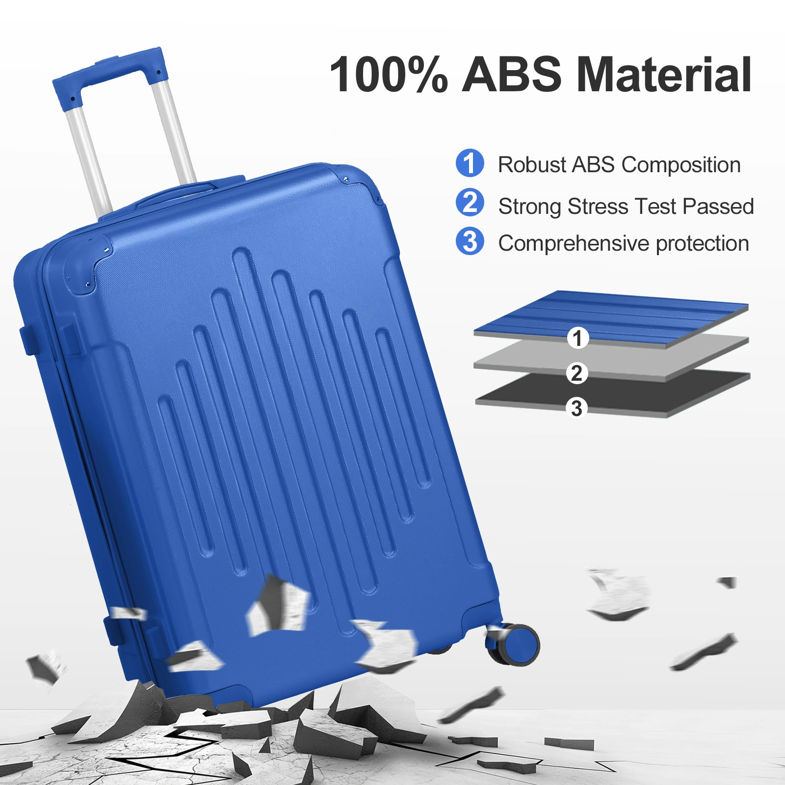 5-Piece ABS Hardshell Luggage Set - Deep Blue, Diamond Tread Pattern, Reinforced Corner Guards view 9