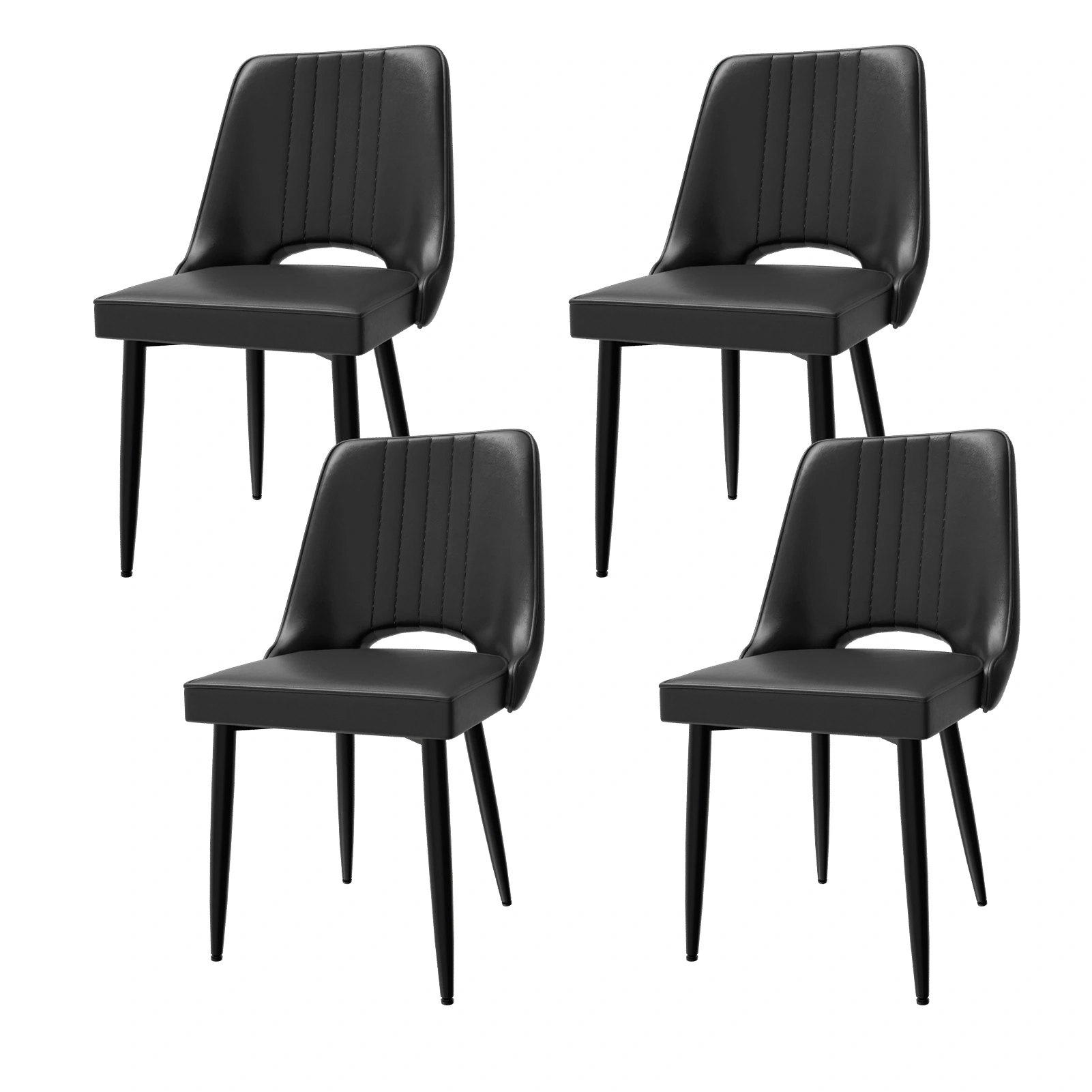 Modern Faux Leather Dining Chairs with Cut-Out High Back, Scandinavian Style Kitchen Chair
