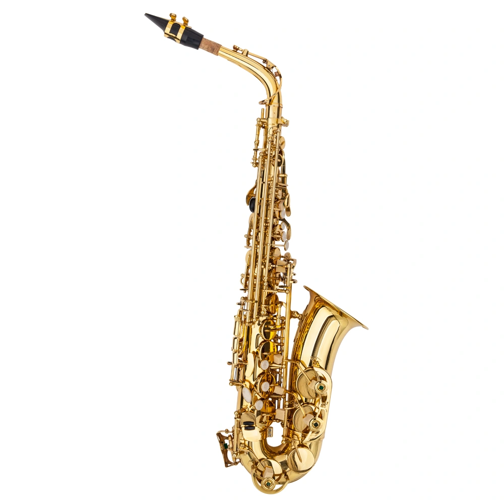 Alto Saxophone Drop E, Golden Lacquered Brass, Carved Decorative Patterns, Professional Mid-Range Student Instrument