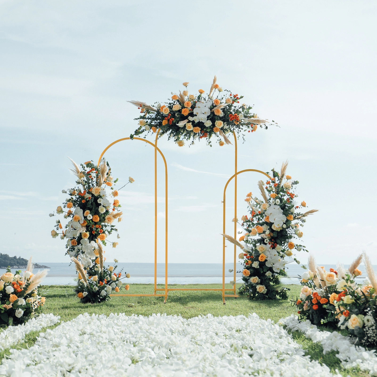 (5.9ft+4.9ft+3.9ft) Three-Piece Set Wedding Arc Top Iron Art Wedding Iron Arch Gold view 11