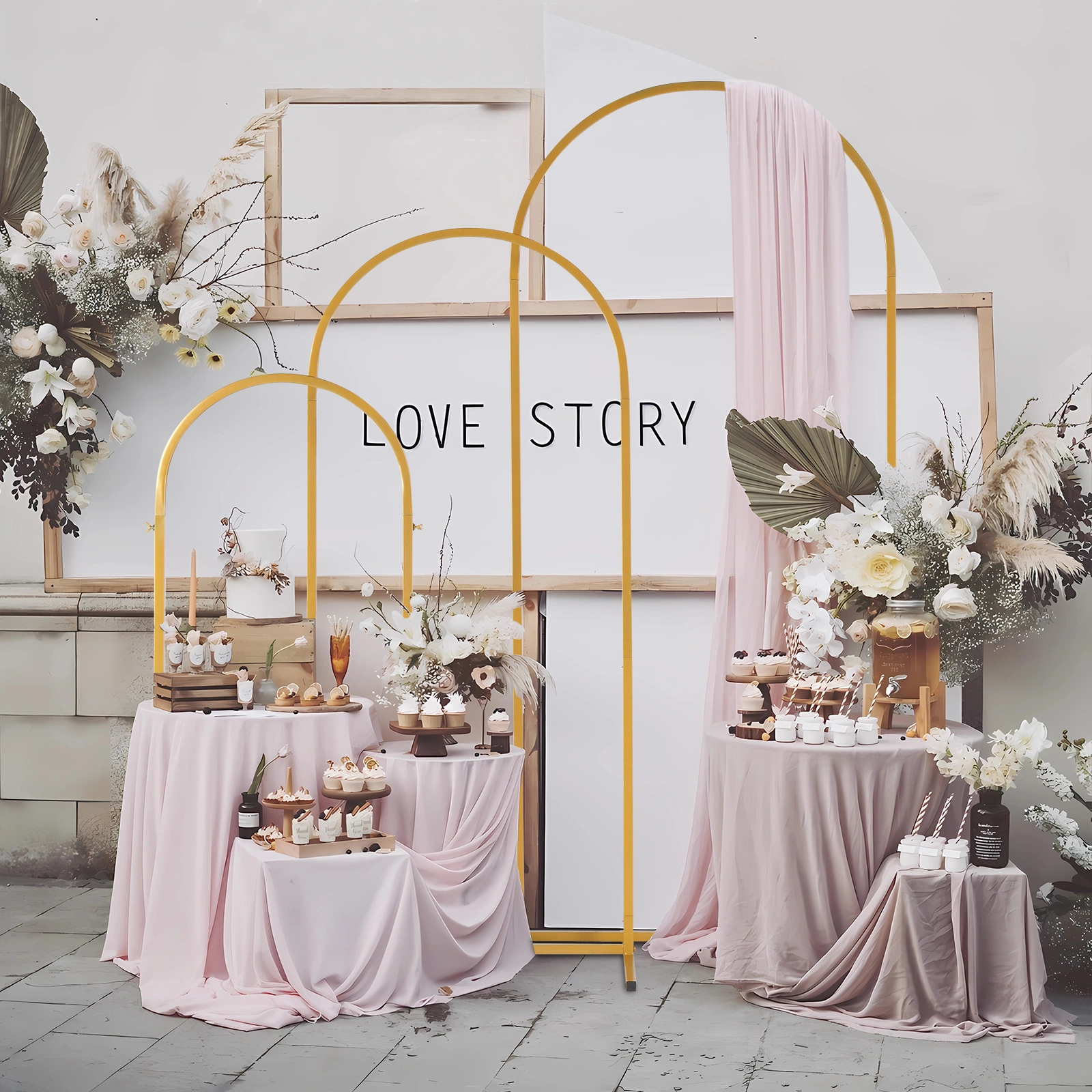 (5.9ft+4.9ft+3.9ft) Three-Piece Set Wedding Arc Top Iron Art Wedding Iron Arch Gold view 12