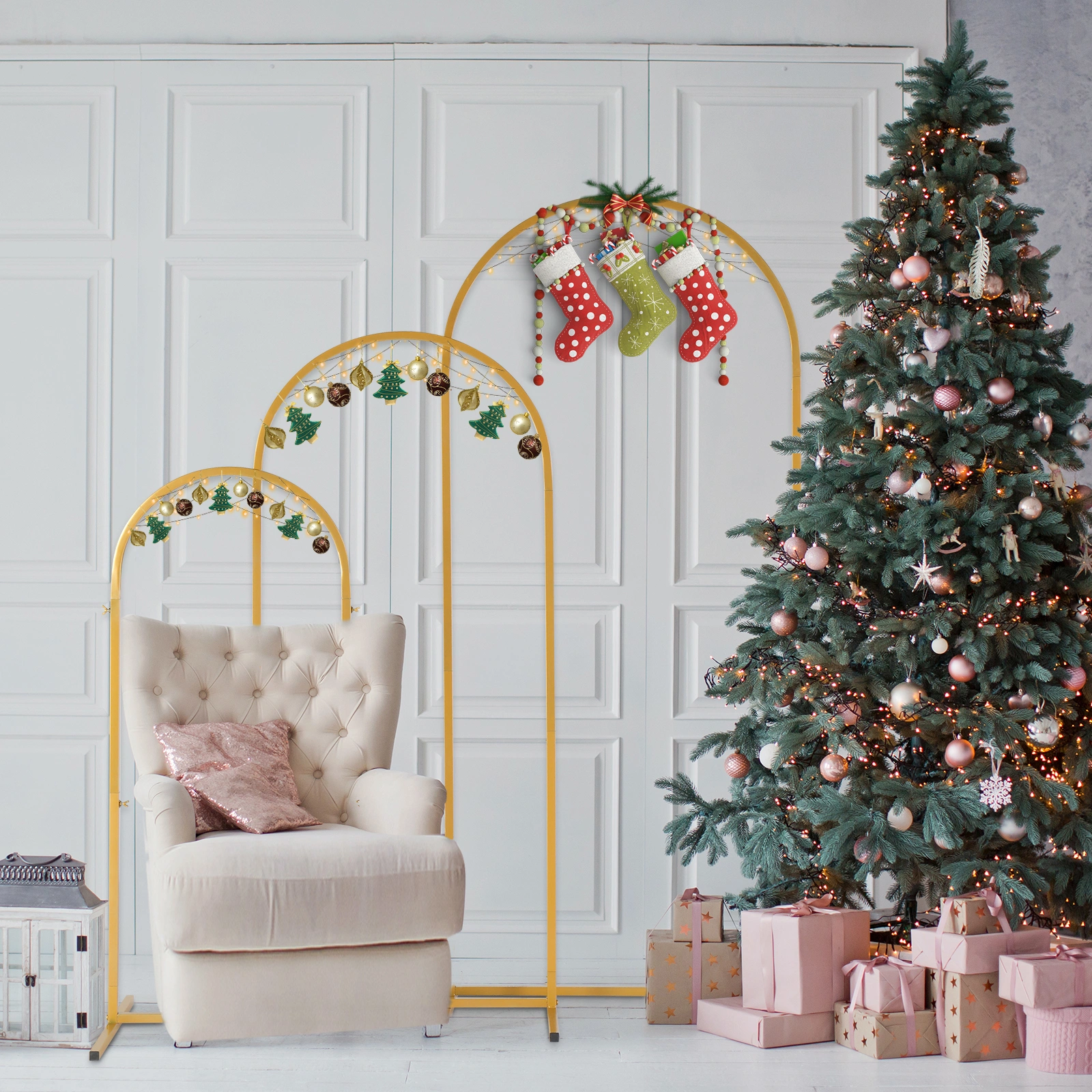 (5.9ft+4.9ft+3.9ft) Three-Piece Set Wedding Arc Top Iron Art Wedding Iron Arch Gold view 15