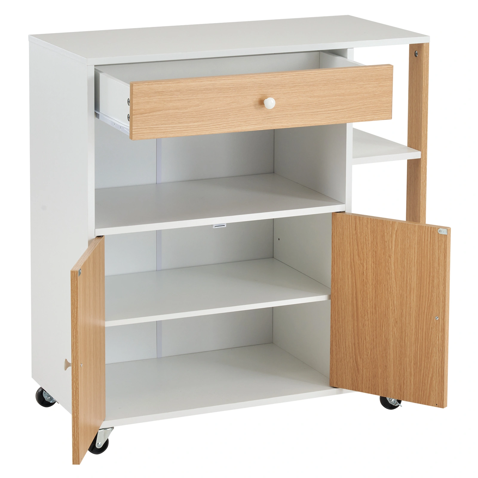 Kitchen Island Cart with 5 Shelves 1 Drawer Rolling Kitchen Storage Mobile Island on Wheels White Wood view 2