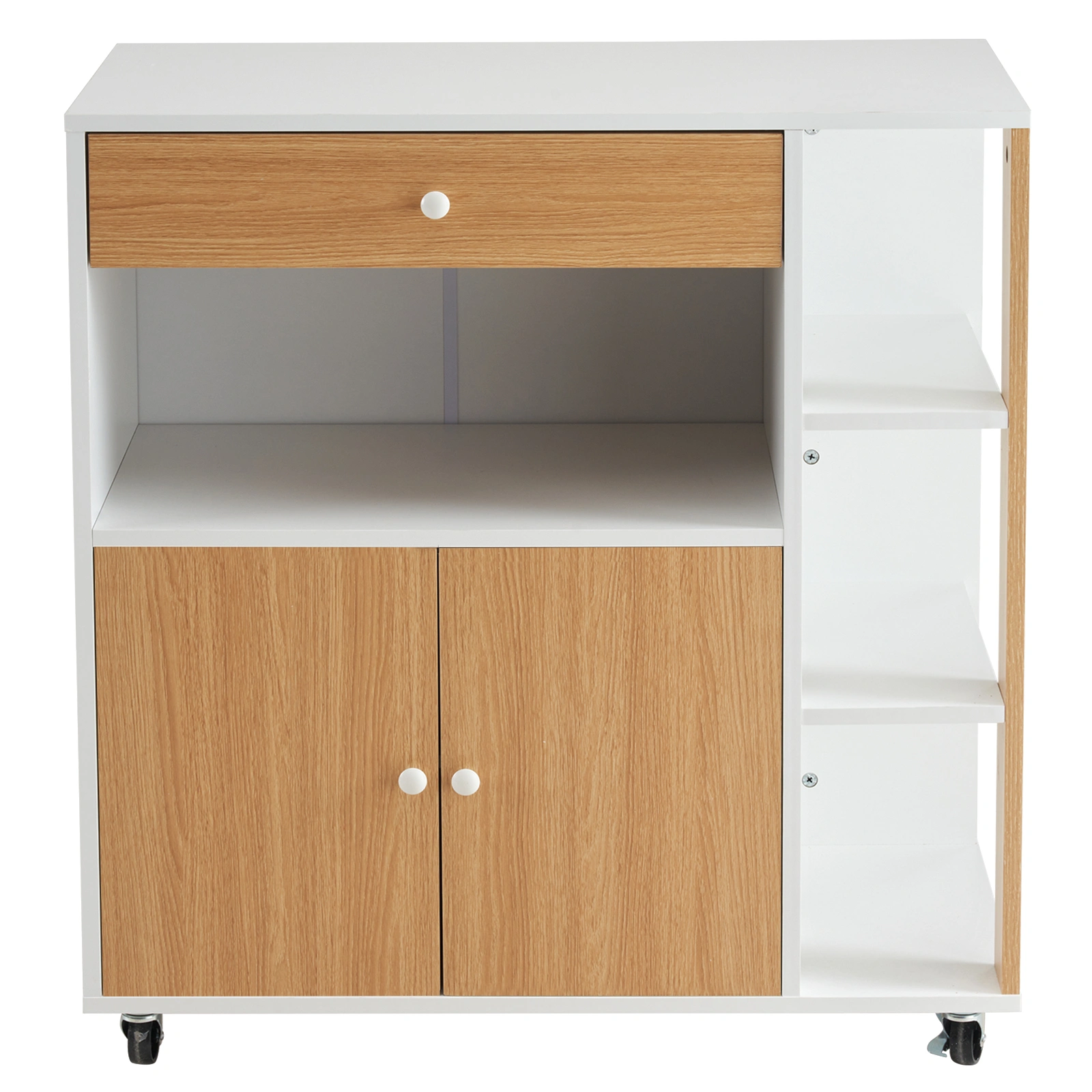 Kitchen Island Cart with 5 Shelves 1 Drawer Rolling Kitchen Storage Mobile Island on Wheels White Wood view 3