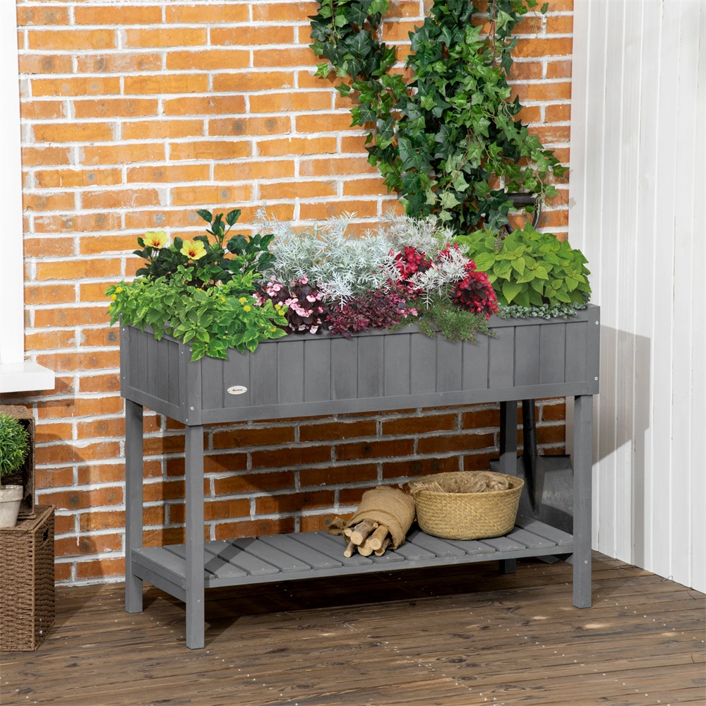 Raised Garden Bed Kit, 4-Piece Elevated Planter Box with Drainage, Weather-Resistant Wood Outdoor Vegetable Flower Growing Bed