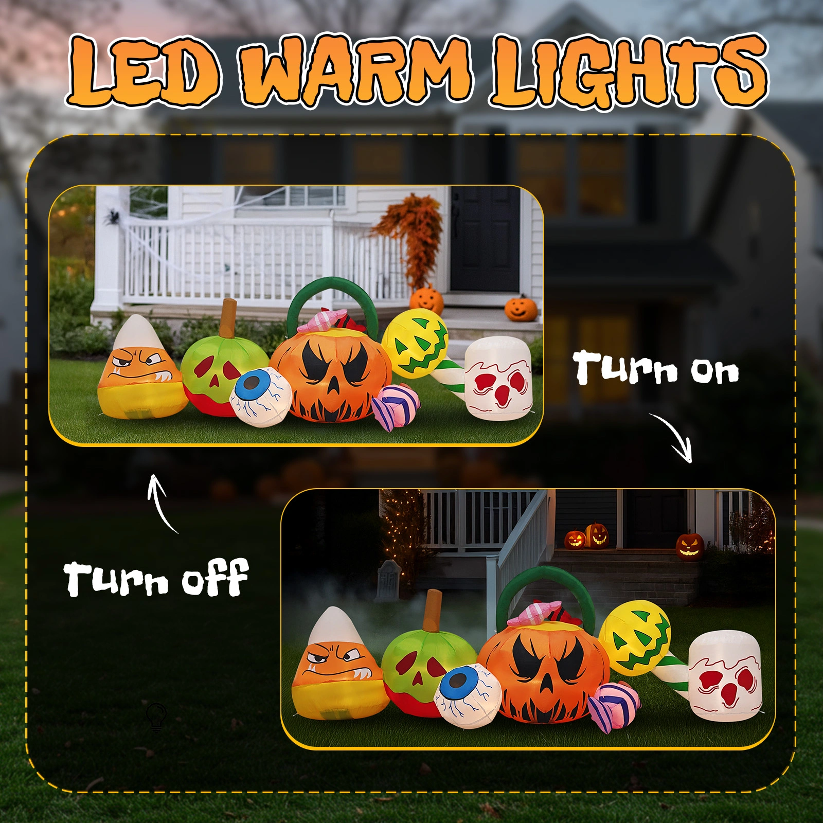 8FT Long Halloween Inflatables Pumpkins Eyeball Candy Outdoor Decorations, Blow Up Yard Decoration with Built-in LEDs Lighted for Lawn Garden Outside Indoor Decor view 12