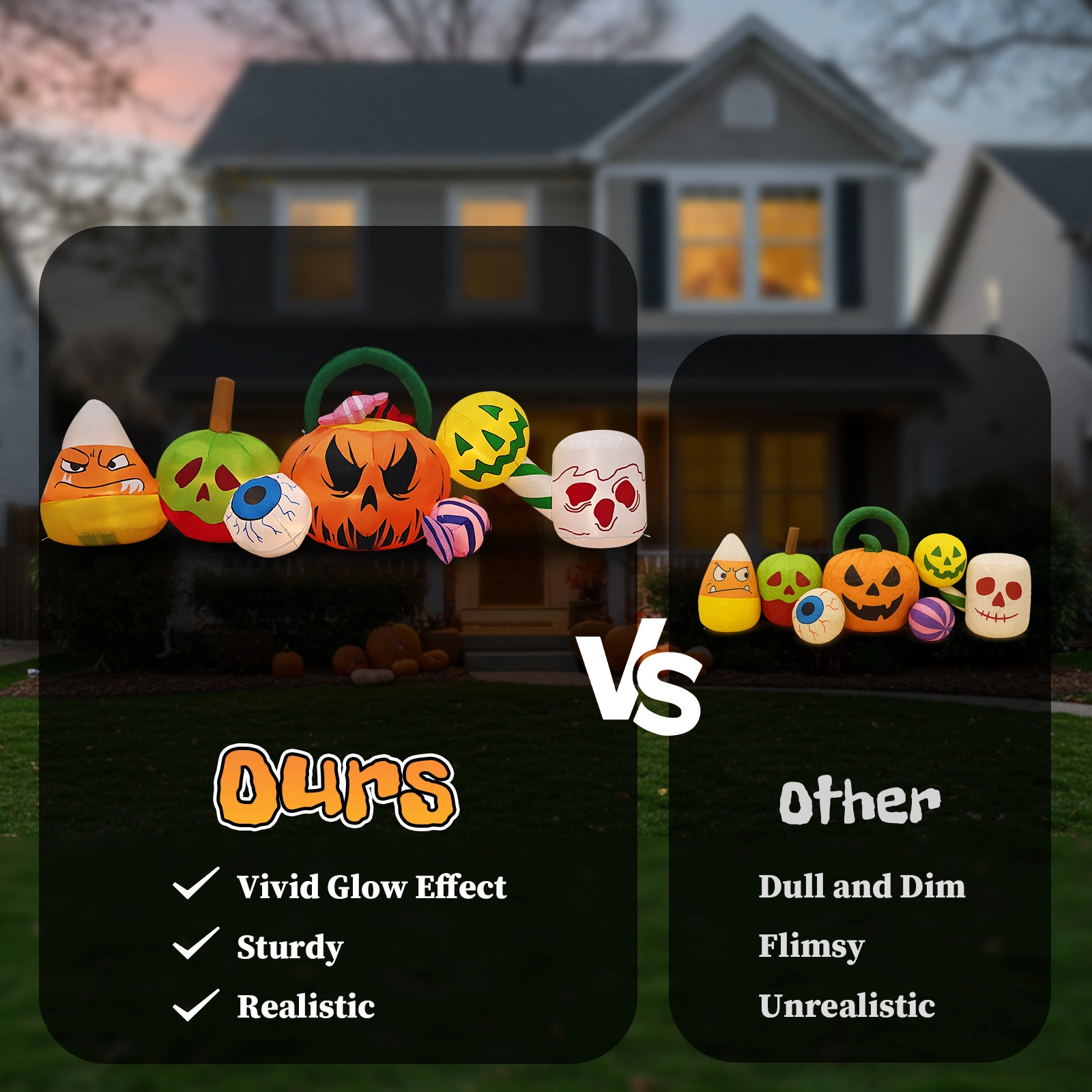 8FT Long Halloween Inflatables Pumpkins Eyeball Candy Outdoor Decorations, Blow Up Yard Decoration with Built-in LEDs Lighted for Lawn Garden Outside Indoor Decor view 13