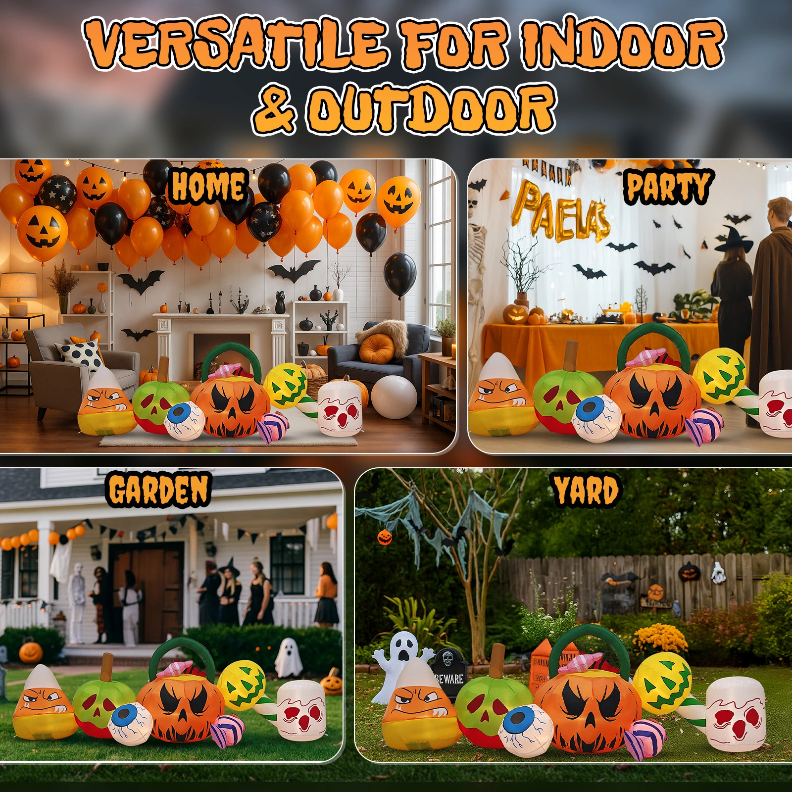 8FT Long Halloween Inflatables Pumpkins Eyeball Candy Outdoor Decorations, Blow Up Yard Decoration with Built-in LEDs Lighted for Lawn Garden Outside Indoor Decor view 14