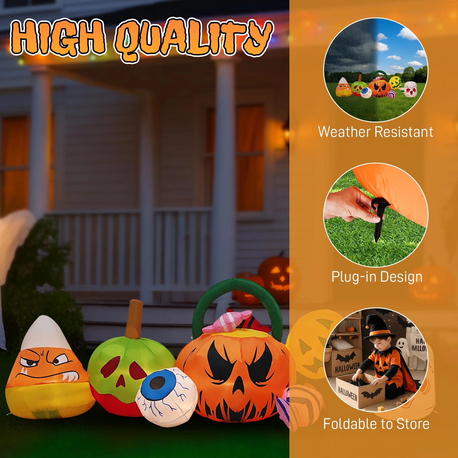 8FT Long Halloween Inflatables Pumpkins Eyeball Candy Outdoor Decorations, Blow Up Yard Decoration with Built-in LEDs Lighted for Lawn Garden Outside Indoor Decor view 9