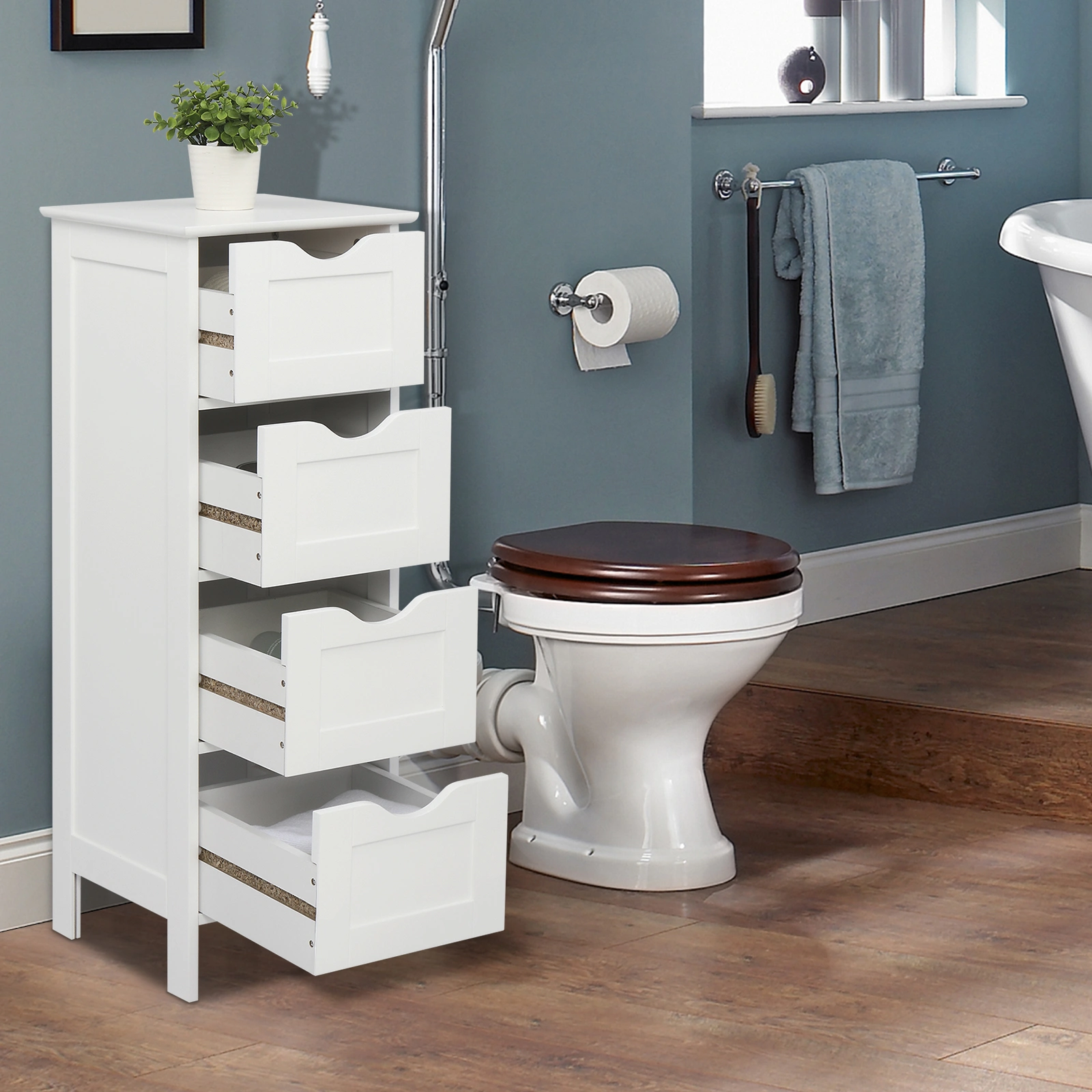 4-Drawer Storage Cabinet, Modern Organizer with Spacious Drawers for Bedroom Living Room Hallway, White view 2