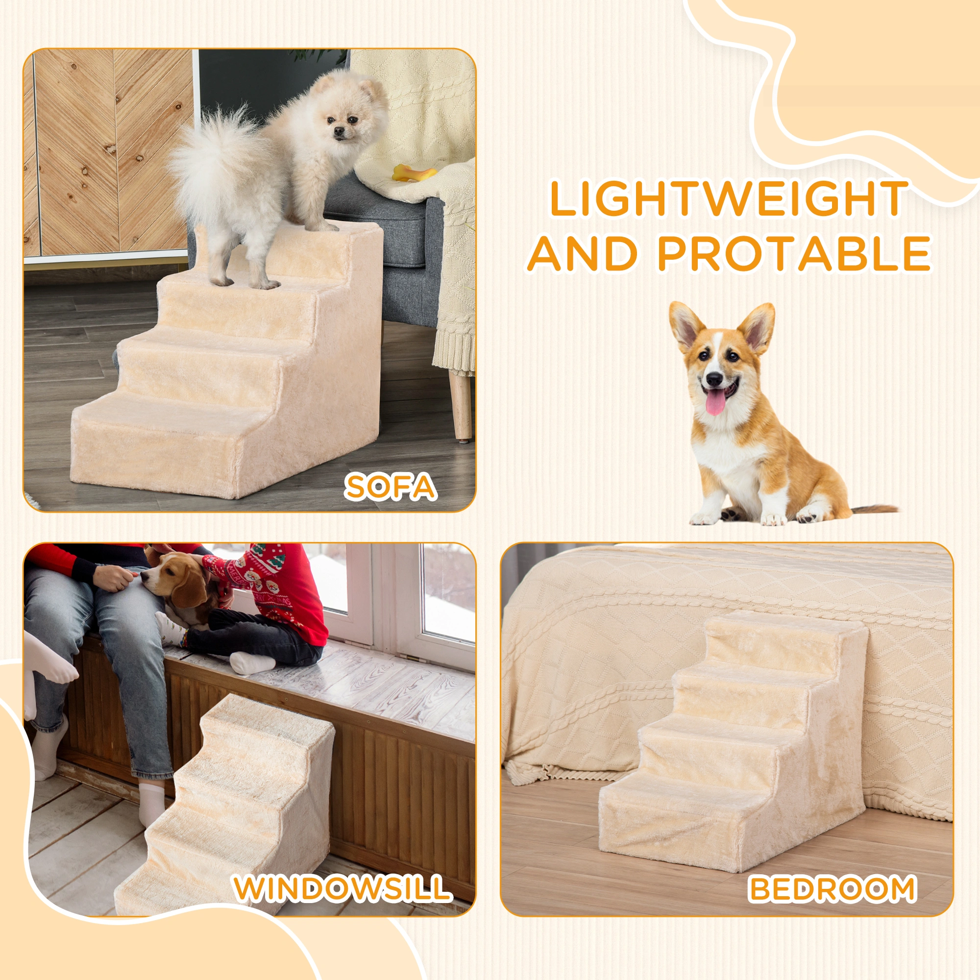 Pet Stairs for Dogs & Cats, 3-Tier Soft Foam Pet Steps with Non-Slip Surface, Indoor Outdoor Pet Ramp view 2