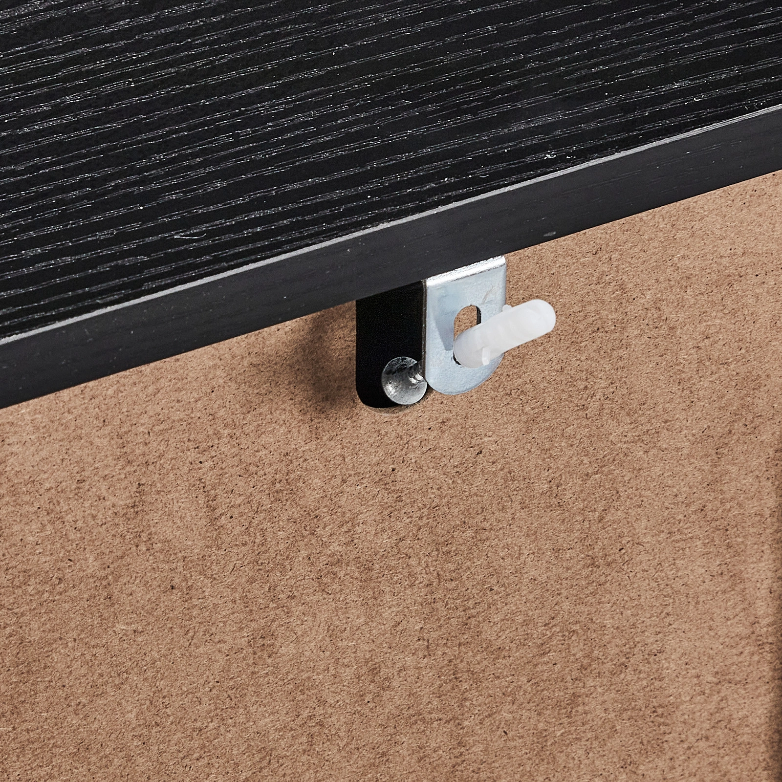 Handleless 6-Drawer Dresser with Grille Finish P2 Particleboard + MDF & Melamine Veneer + Vacuum-Formed Bedside Table 55.12*15.75*27.95in Black view 10