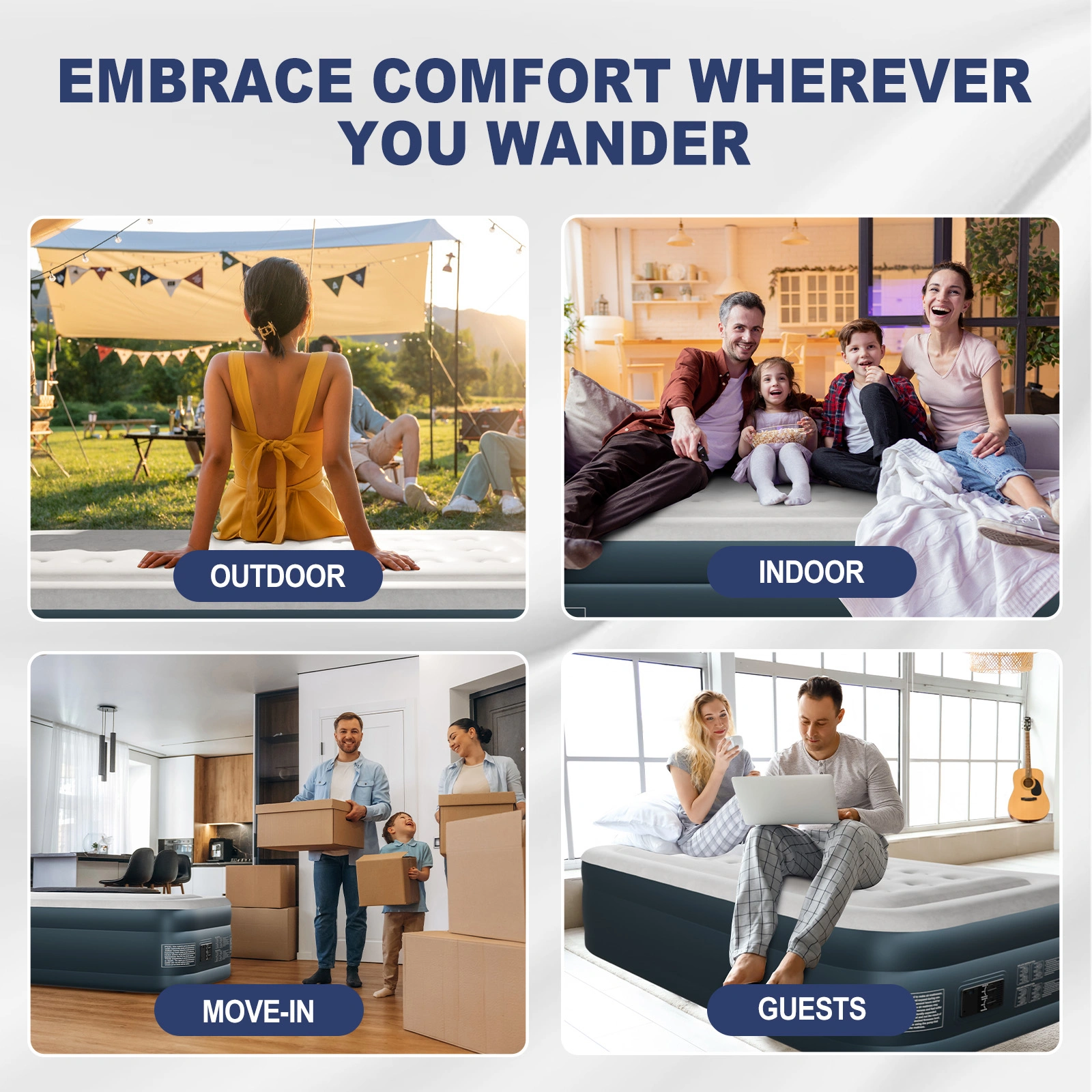 Twin Air Mattress with Built-in Pump, 18in Raised Comfort Blow up Mattress, Double Chamber Airbed, 2min Quick Inflation/Deflation Inflatable Mattress for Home Guests Camping, Gray & White view 17